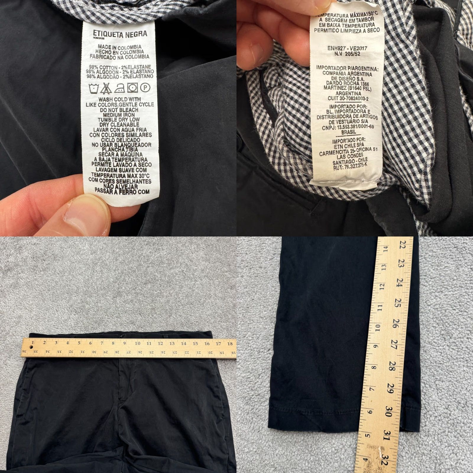 Vintage Etiqueta Negra Pants Mens Regular Cotton Black Straight Leg Chino 33x31 M City Classic Preppy Vintage No Size US 31 - 8 Thumbnail