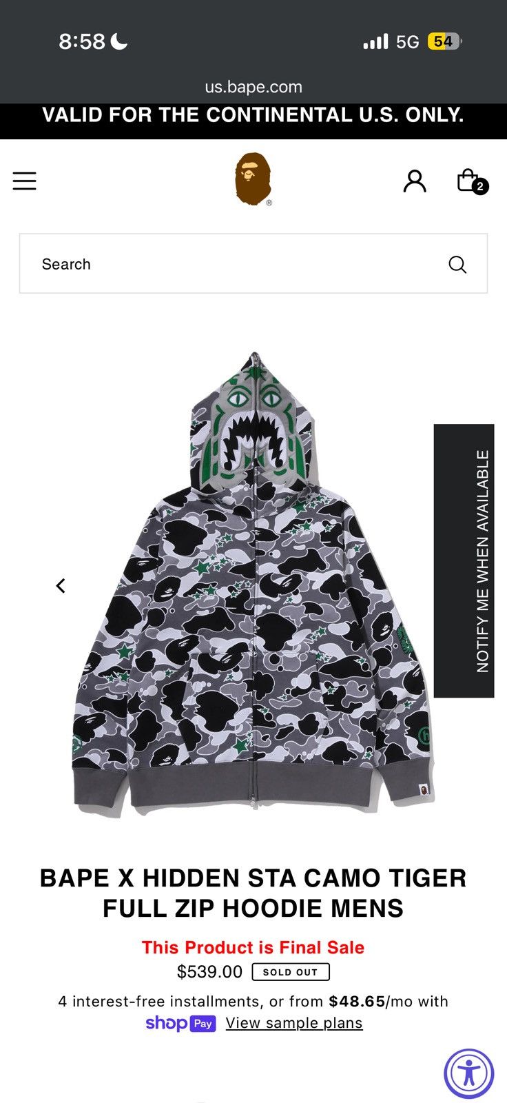 Bape BAPE X HIDDEN STA CAMO TIGER FULL ZIP HOODIE Size US XL / EU 56 / 4 - 15 Thumbnail