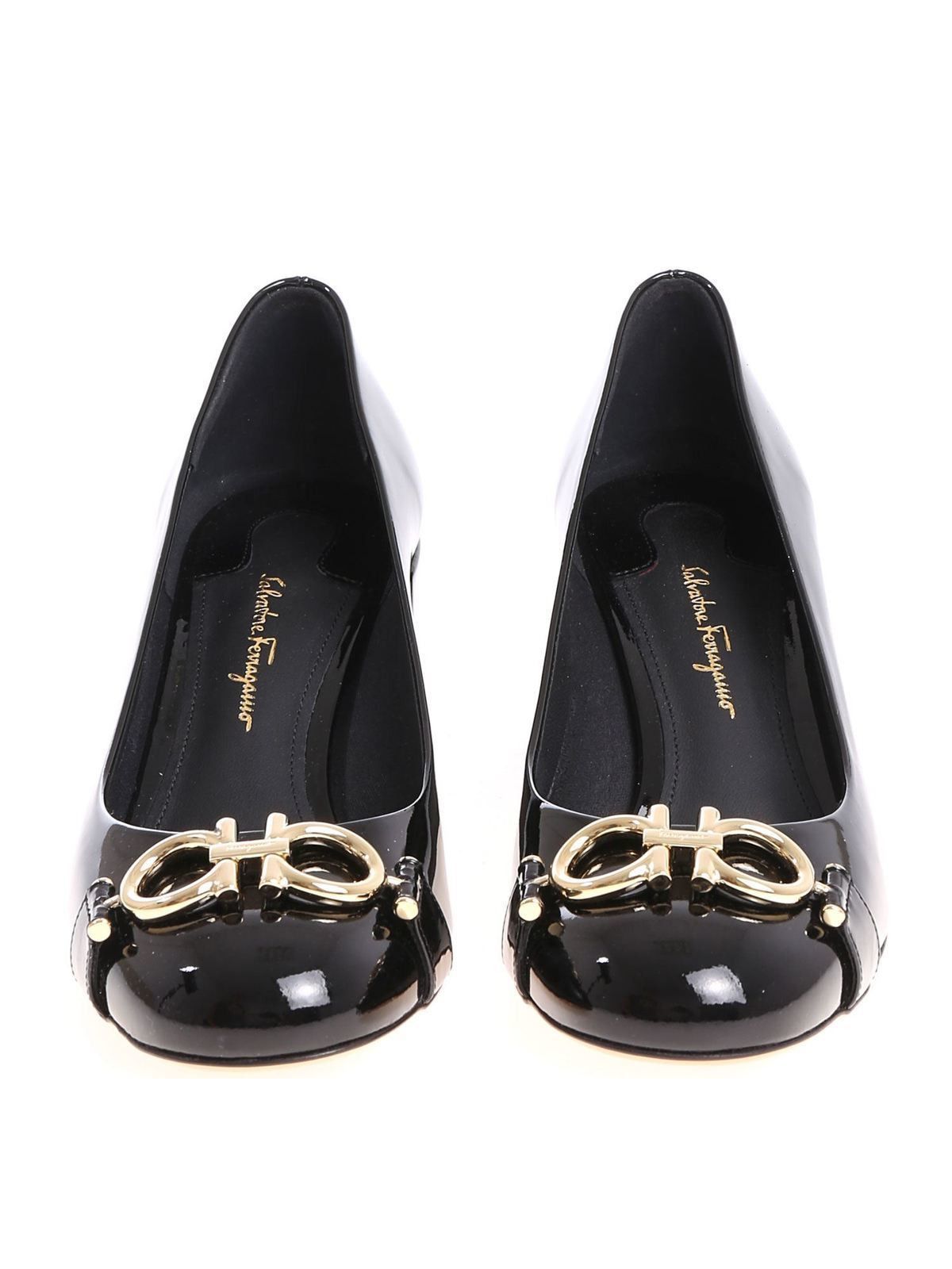 Salvatore Ferragamo o1s1rm0526 Patent Leather Garda Pumps in Black Size US 10 / IT 40 - 3 Thumbnail