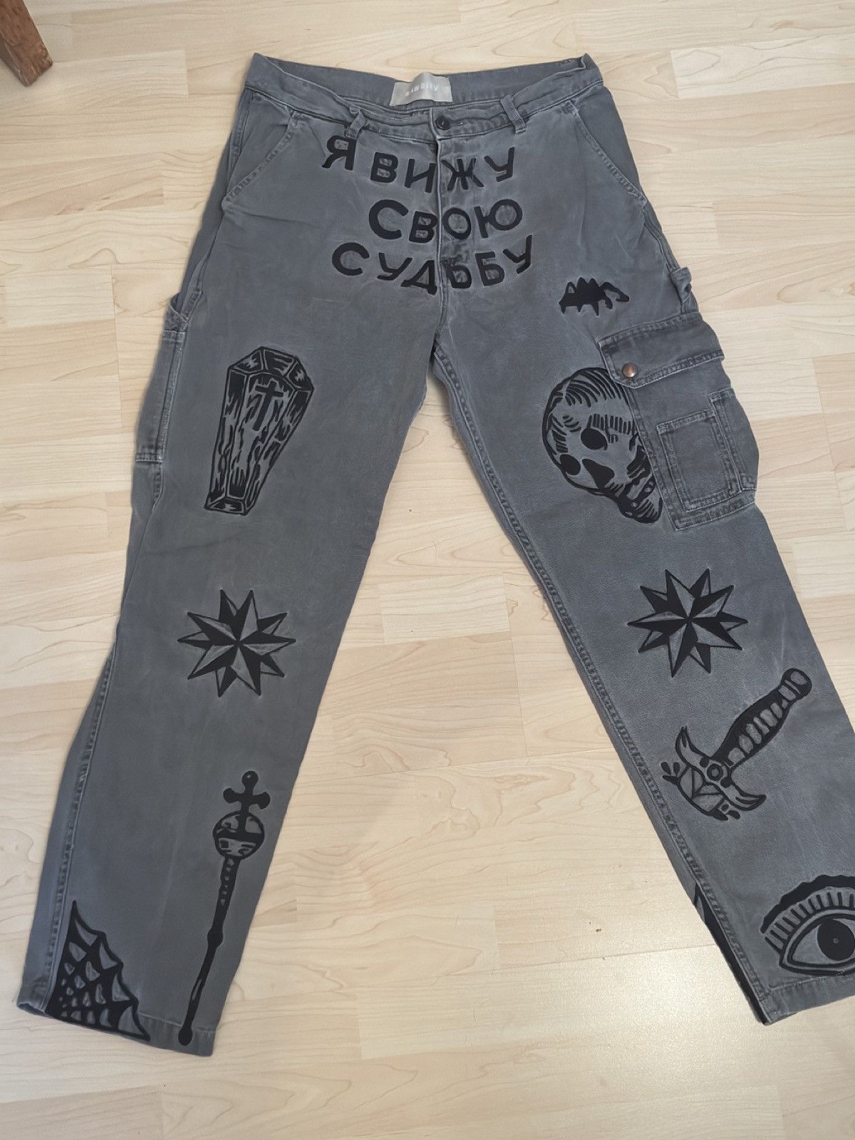 image of Sangiev Black Tattoo Pants in Grey, Men's (Size 32)