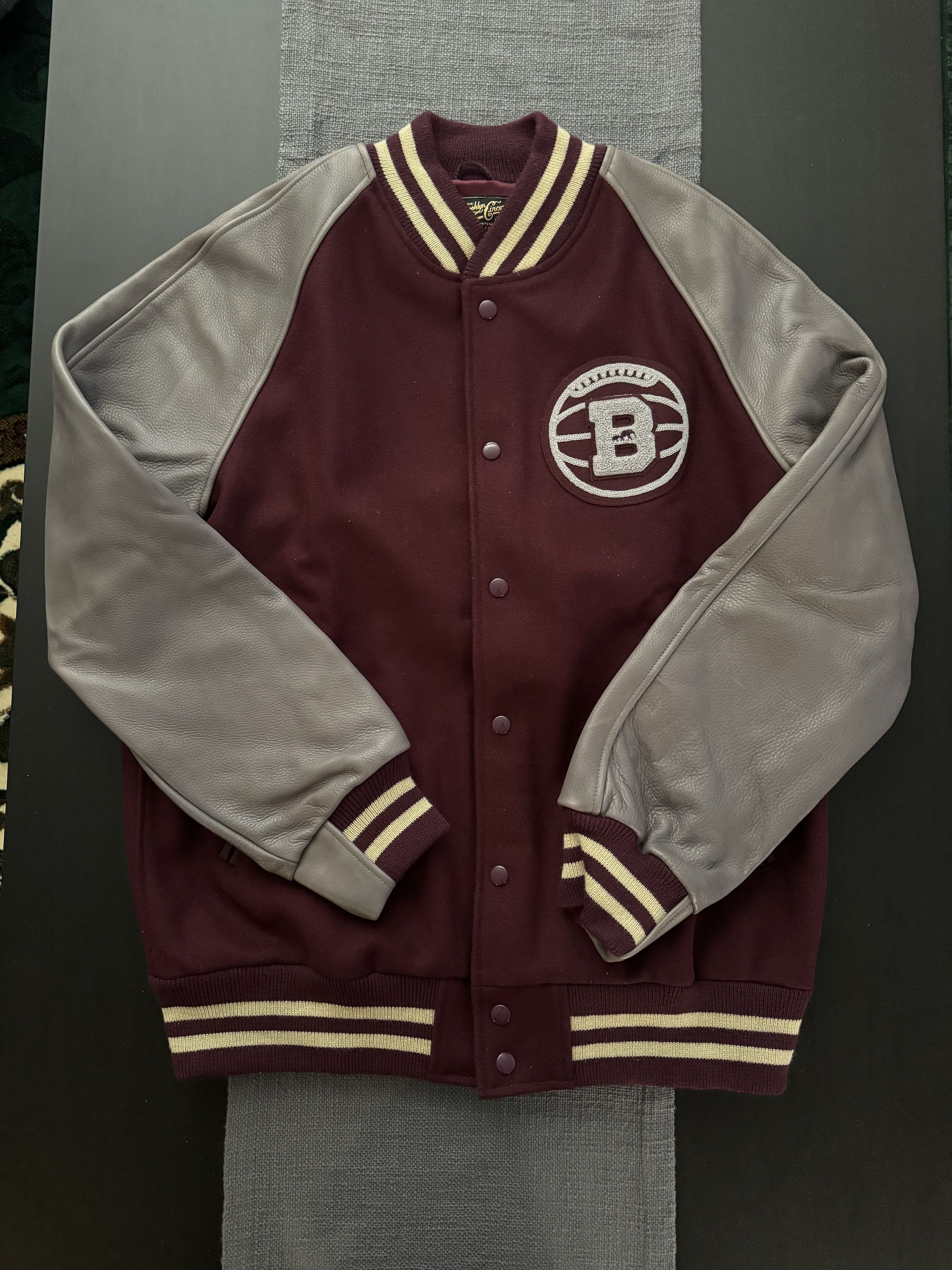 image of The Brooklyn Circus Bkc Holy Cross Varsity Jacket - in Burgundy, Men's (Size 2XL)