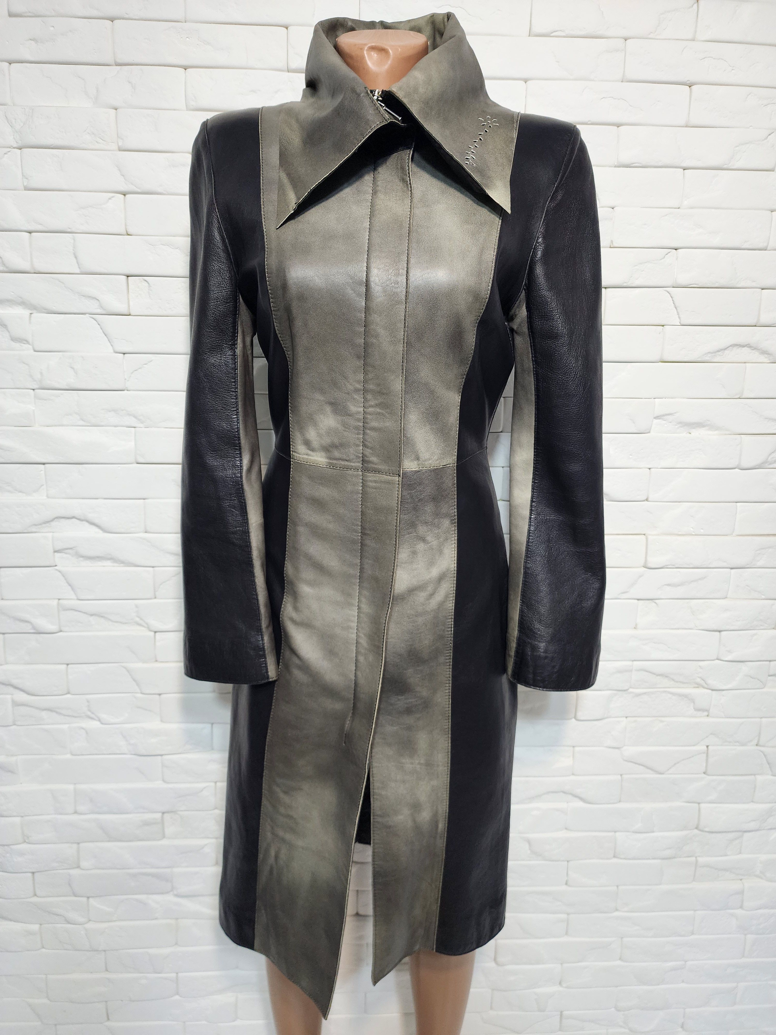 Gray Black Leather Jacket: Women's Leather Coat.