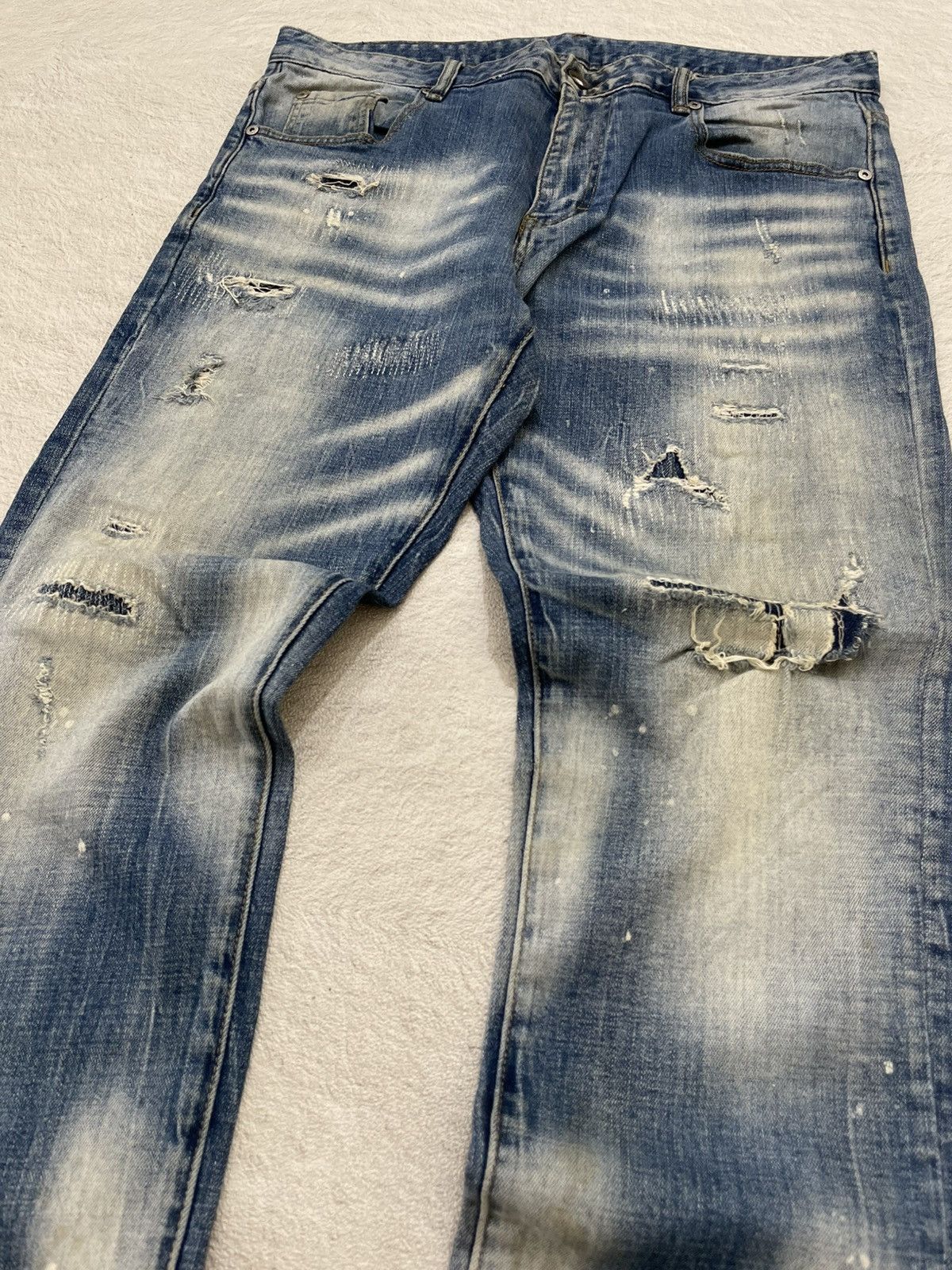 Japanese Brand 2000s Rare Distressed Denim Stonewash Slimfit Size US 34 / EU 50 - 3 Thumbnail