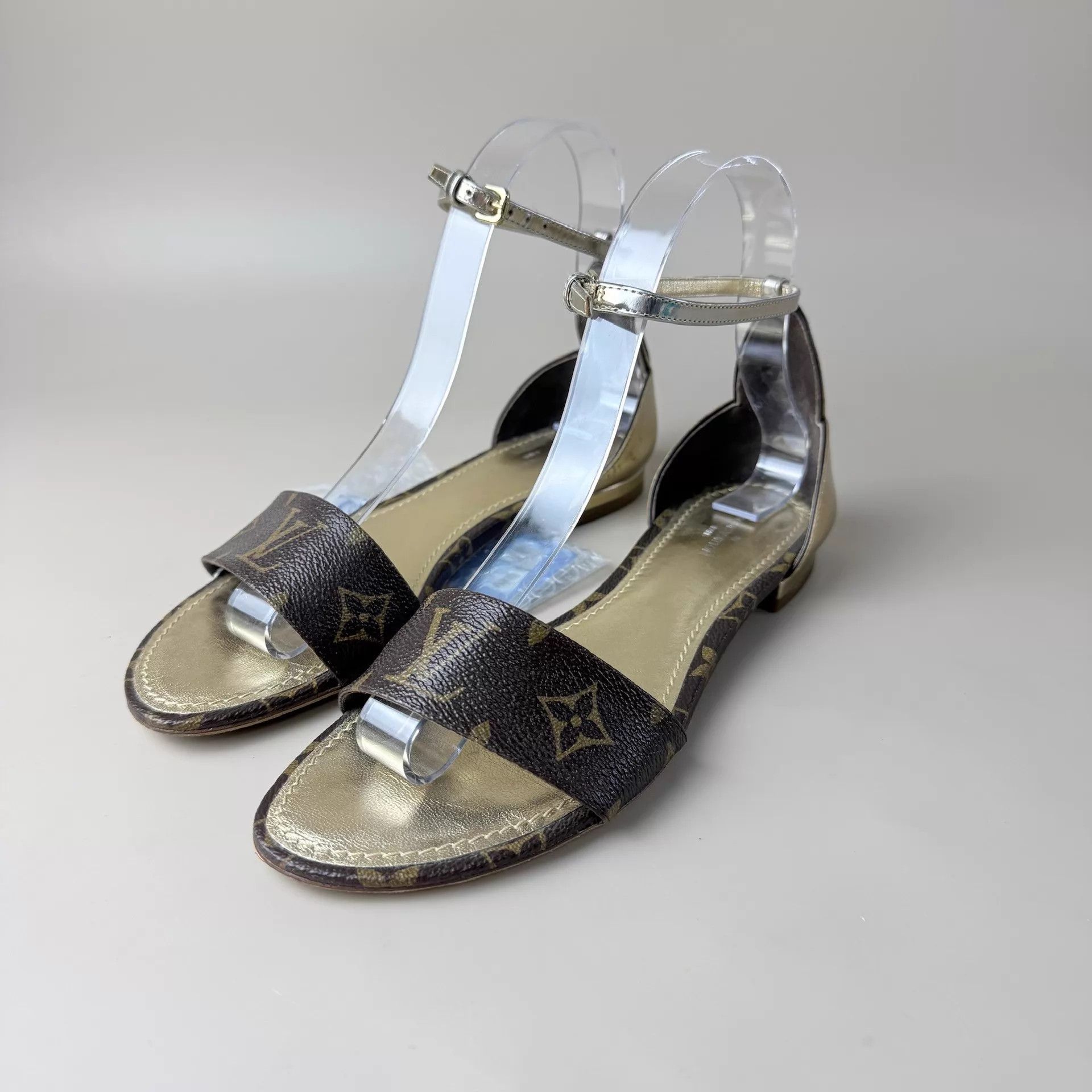 Louis Vuitton LV Monogram gold tan strappy sandals 36.5 Size US 6 / IT 36 - 1 Thumbnail