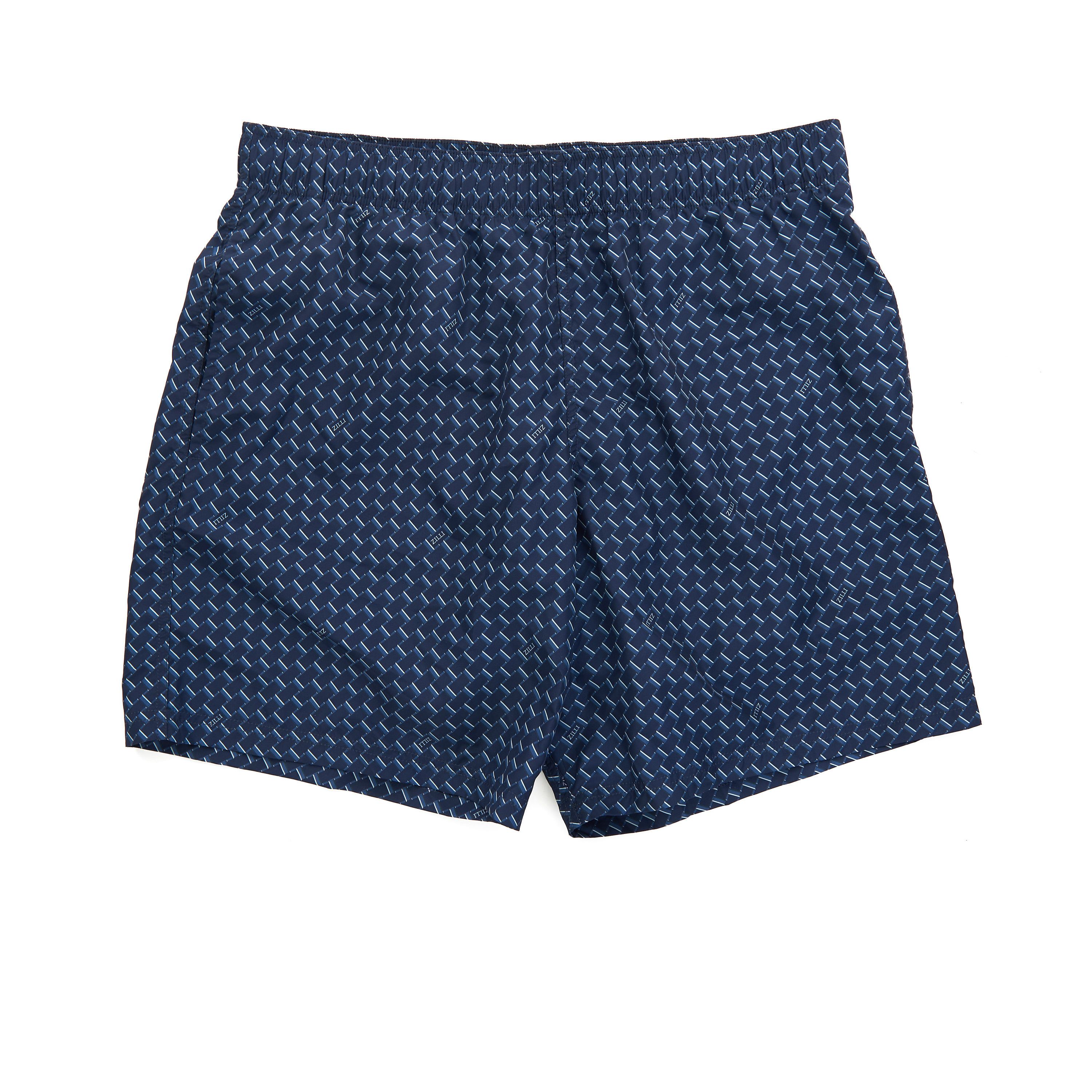 Zilli Dark Blue Swim Shorts With Graphic Linear Motif Size US 30 / EU 46 - 1 Thumbnail