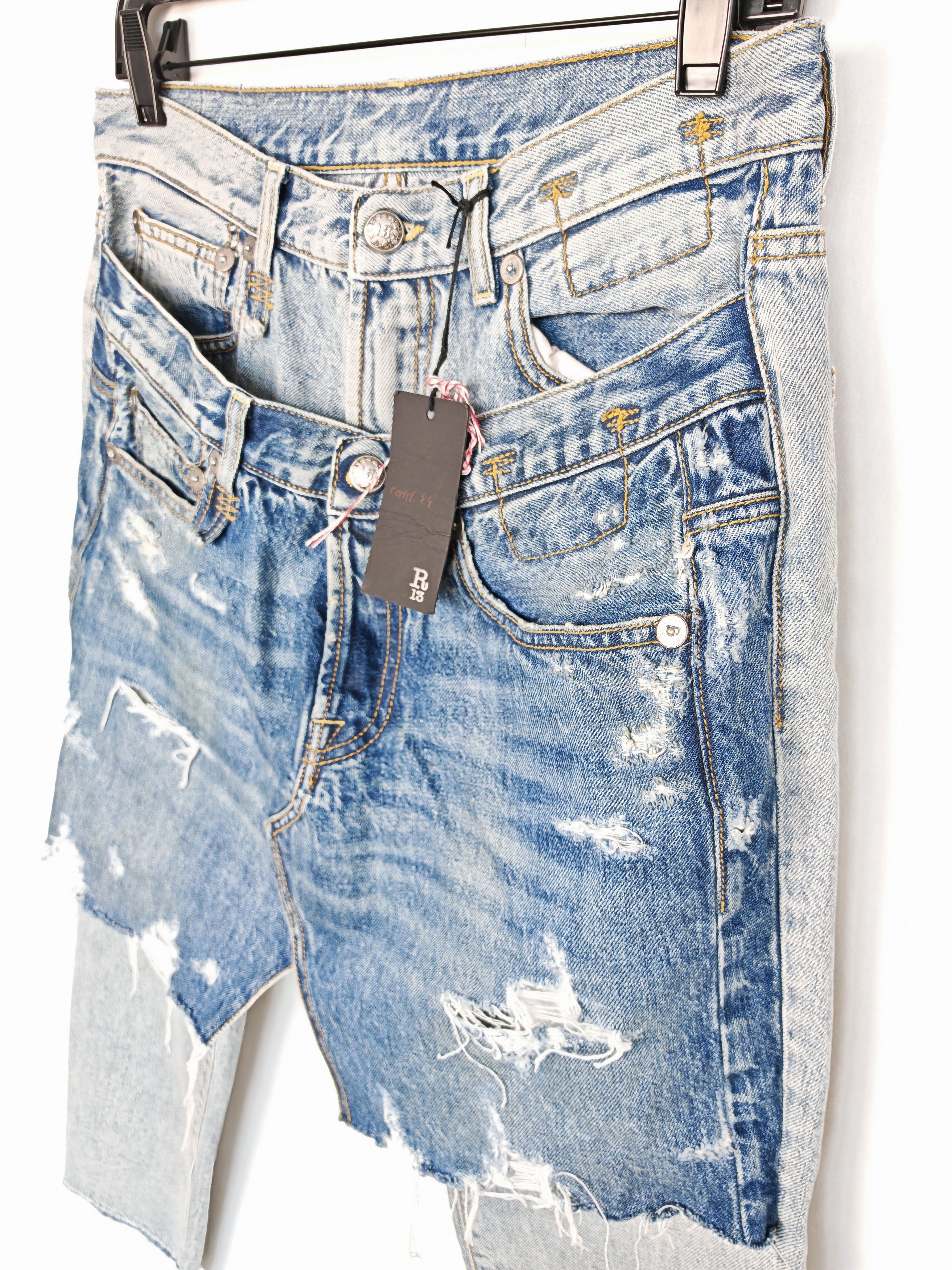 R13 RARE sample "Double Front" Layered Distressed Denim Skirt Size 27" / US 4 / IT 40 - 19 Thumbnail