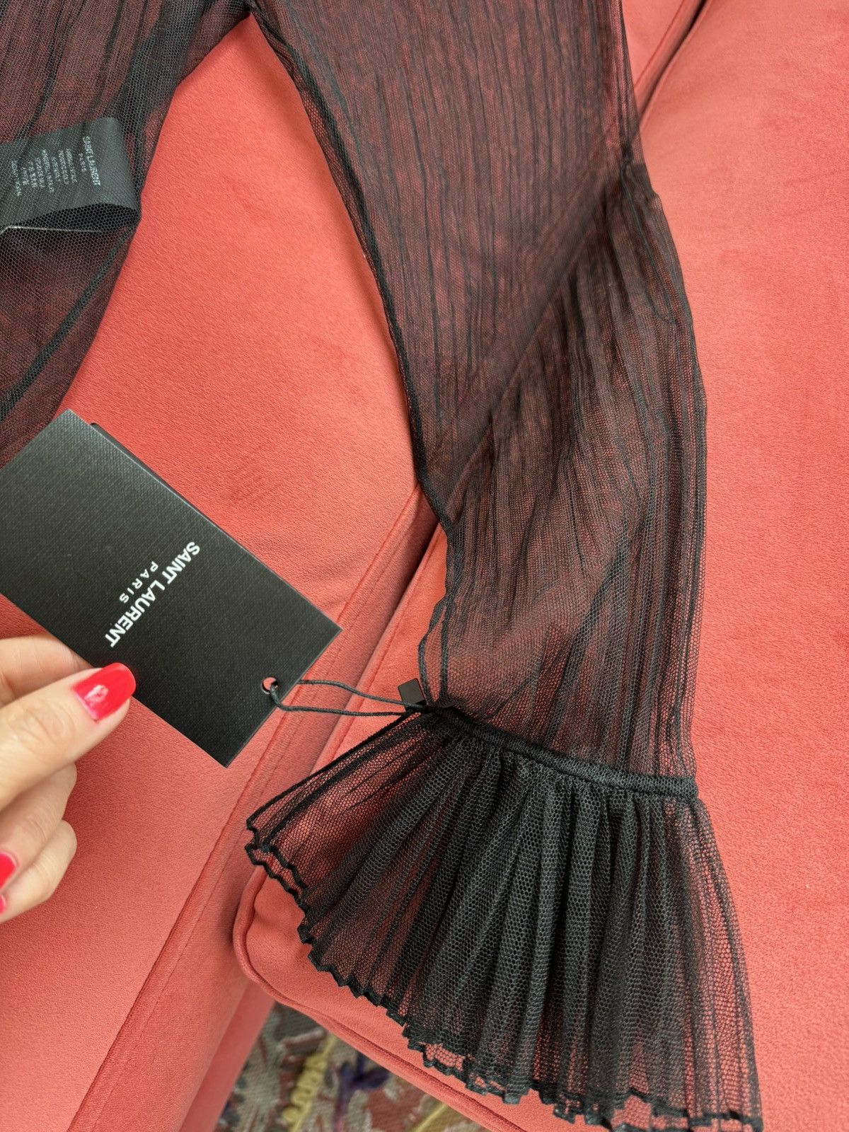 Saint Laurent Paris New Saint Laurent silk-tulle gathered blouse, size S Size S / US 4 / IT 40 - 13 Thumbnail