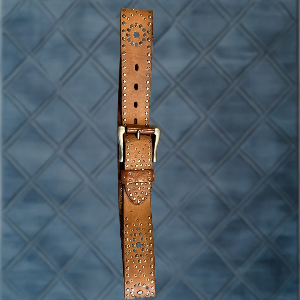 Vintage Linea Pelle Belt Leather Brass Boho Chic Hippie Flower Child One Size Brown Women Belt Size ONE SIZE - 1 Thumbnail