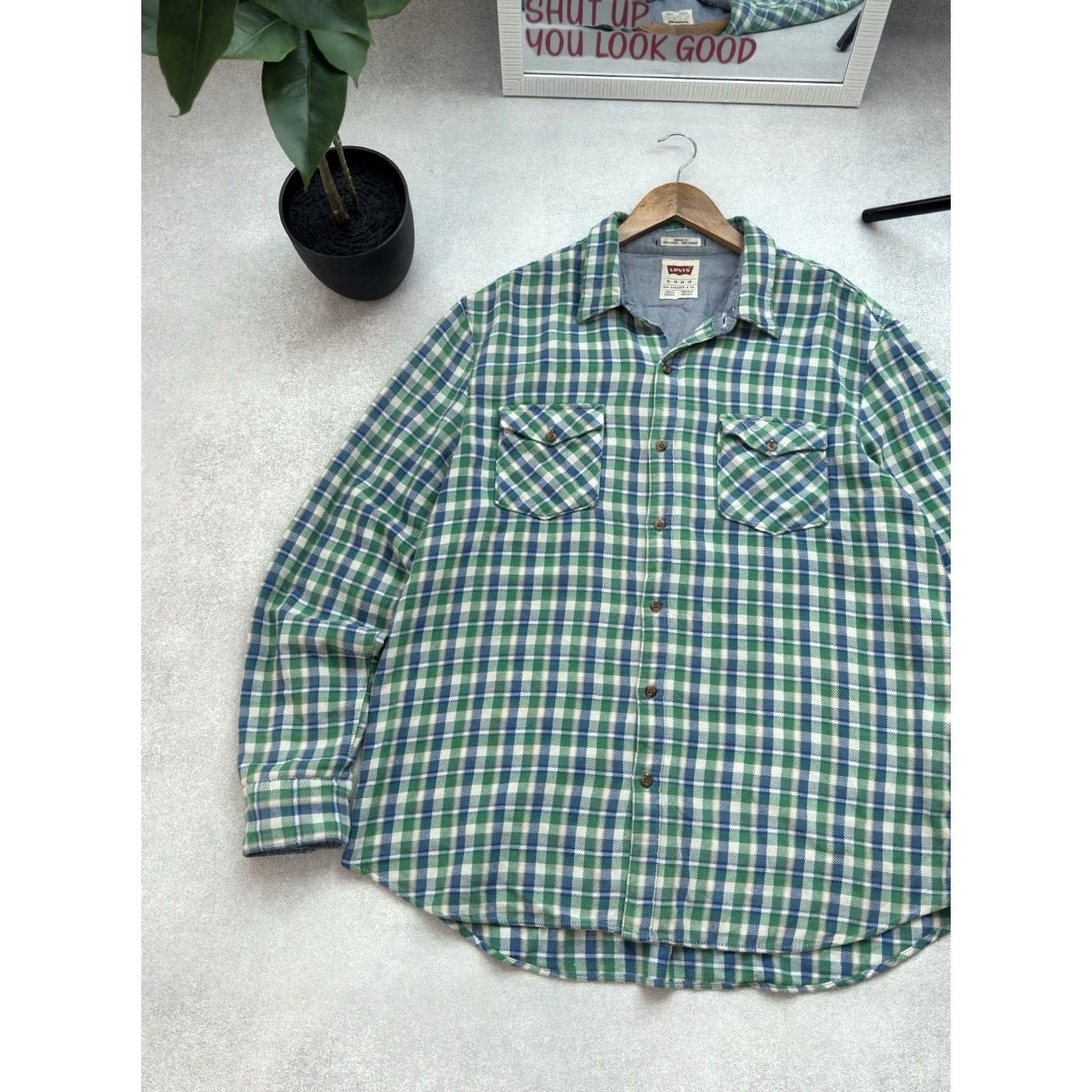 Etro VINTAGE Levis Button-Up Shirt Men XL Checked Green Blue Pattern: Check Long Sleeve Size US XL / EU 56 / 4 - 3 Thumbnail