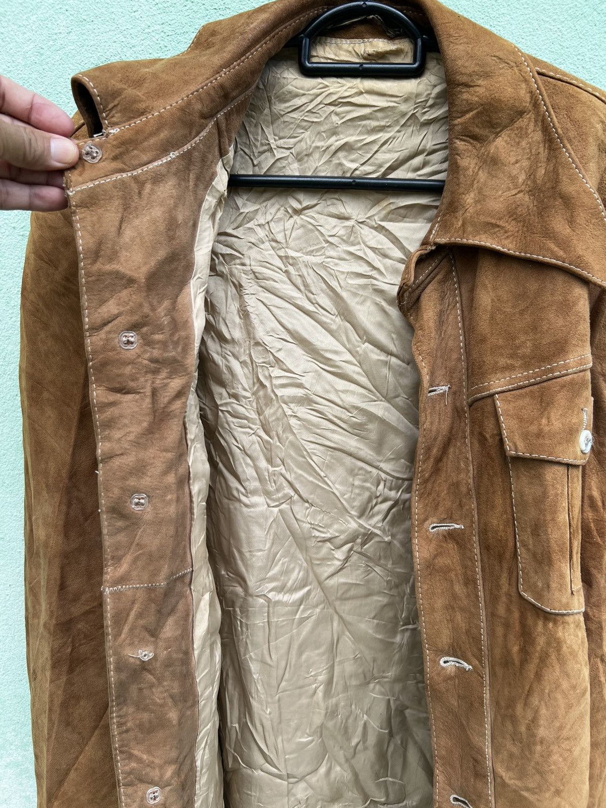 Leather Vintage 70s German Suede Leather Safari Jacket Brown Size US M / EU 48-50 / 2 - 17 Thumbnail