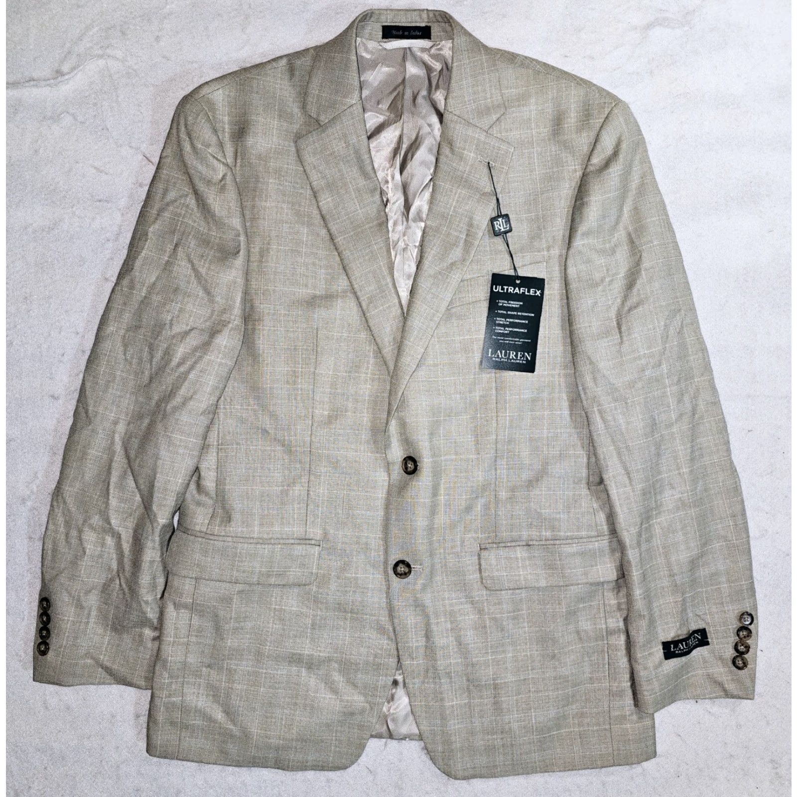 Ralph Lauren Ralph Lauren Mens Blazer Sz 38R Ultraflex Lexington Two-Button Single-Breasted Tan/Blue Check NWT Size 38R - 2 Thumbnail