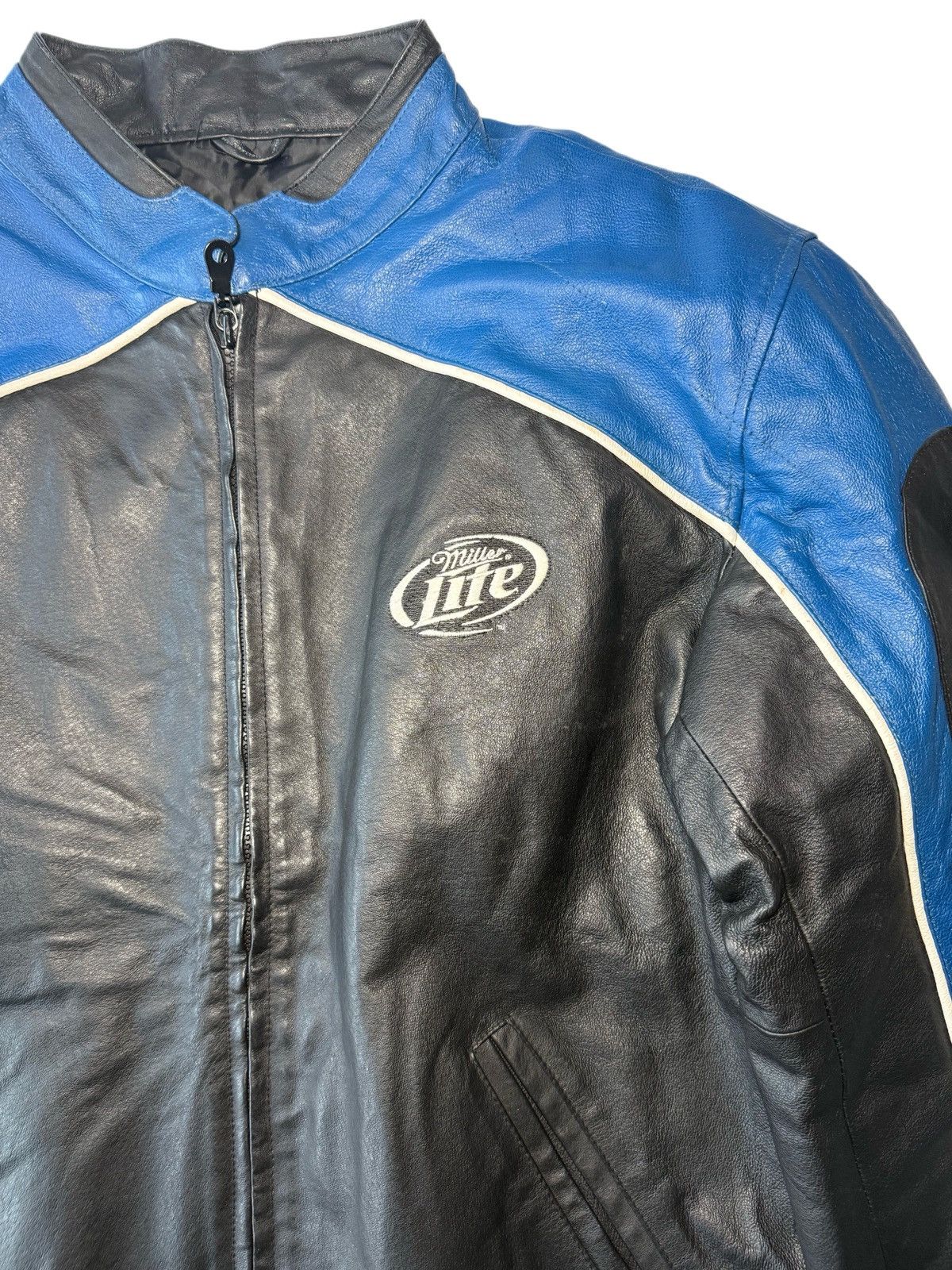 Other Vintage Miller Lite Black and Blue Leather Racing Jacket Size US L / EU 52-54 / 3 - 2 Thumbnail