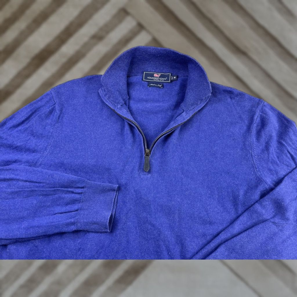 Vineyard Vines Vineyard Vines Mens Sweater 1/4 Zip Mock Neck Cotton Cashmere Blue M Italy Logo Zipper Classic Preppy Golf Pullover Department Men Vintage No Size US M / EU 48-50 / 2 - 1 Thumbnail