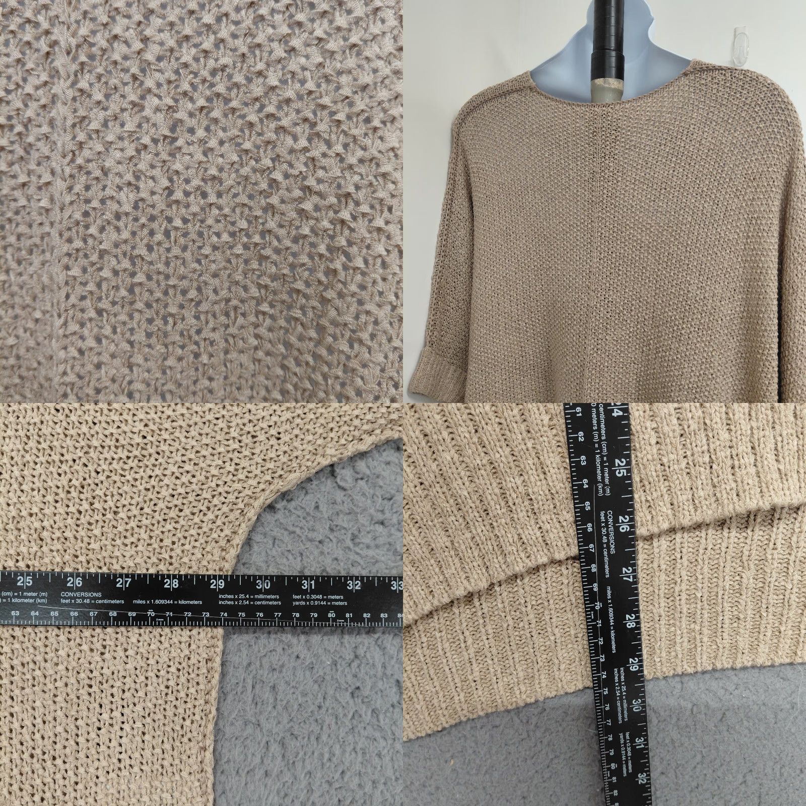 Vintage She & Sky Sweater Women's One Size V Neck Cable-Knit 3/4 Sleeve Beige Tan Pullover Size ONE SIZE - 8 Thumbnail