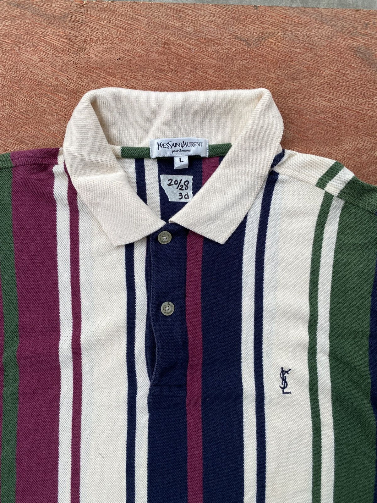 Vintage × Yves Saint Laurent Vintage Striped Navy White Polo T-shirt Yves Saint Laurent Size US L / EU 52-54 / 3 - 2 Thumbnail