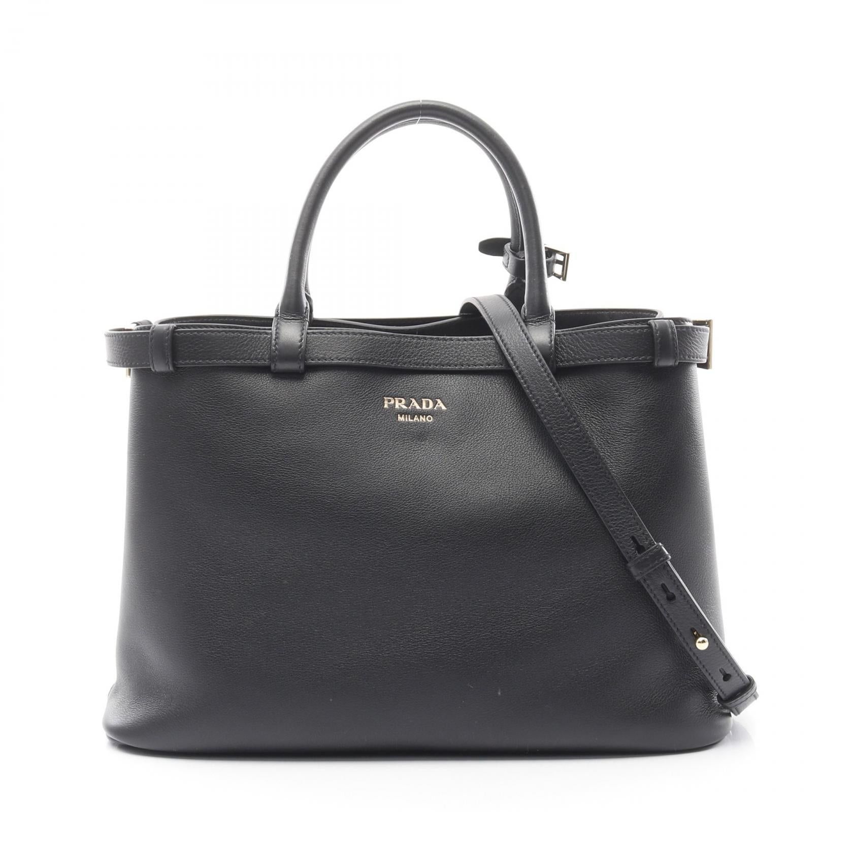 Prada Prada Double Buckle Belt Medium Handbag Leather Black Size ONE SIZE - 1 Thumbnail