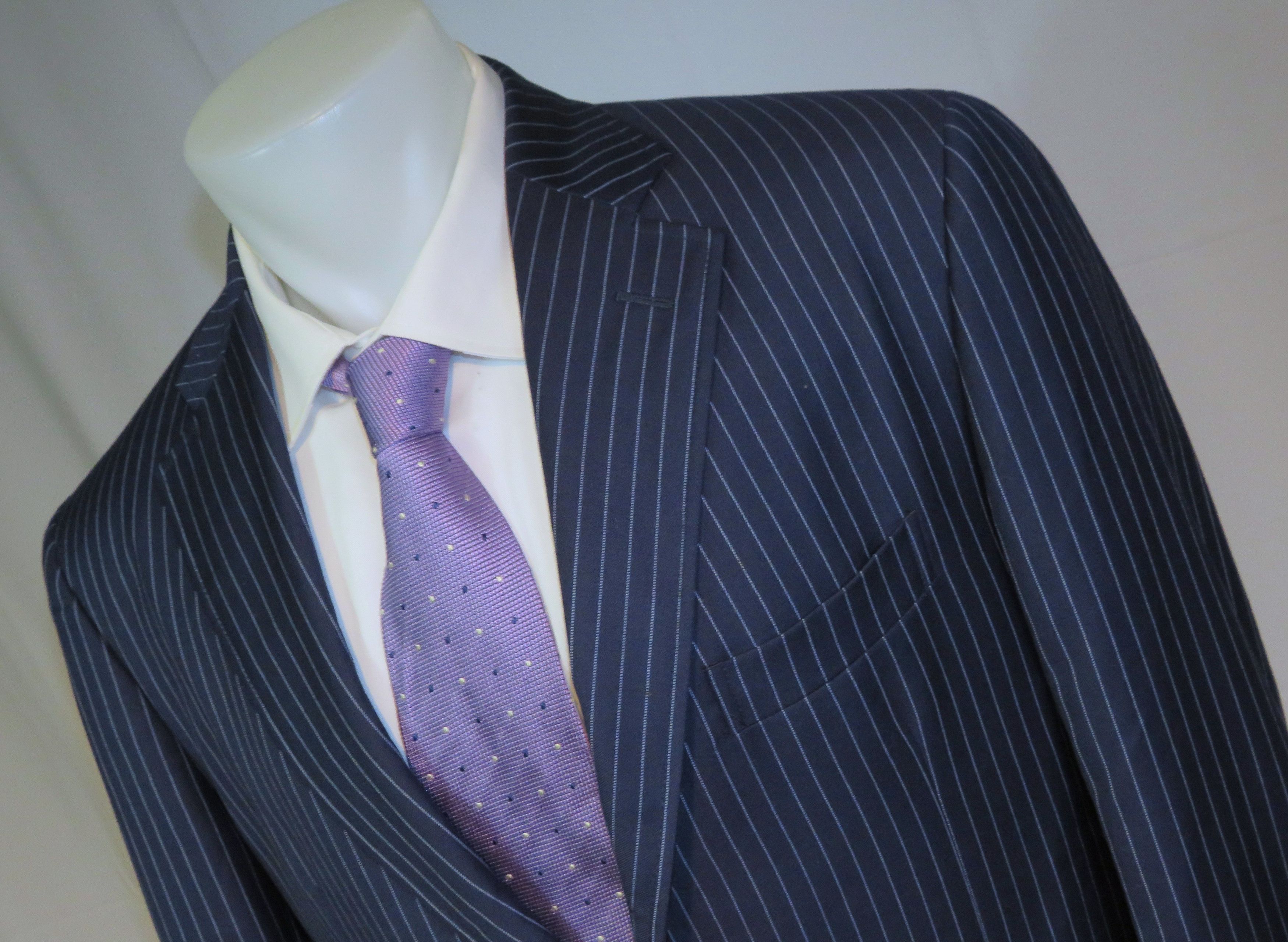 Etro Navy Blue Striped Flat Front Three Roll Two Suit 44 Size 44R - 6 Thumbnail