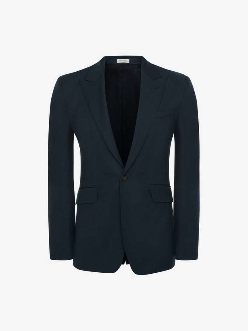 Alexander McQueen o1srvl11e0226 Wool Mohair Single-Breasted Jacket In Navy Size US L / EU 52-54 / 3 - 1 Thumbnail