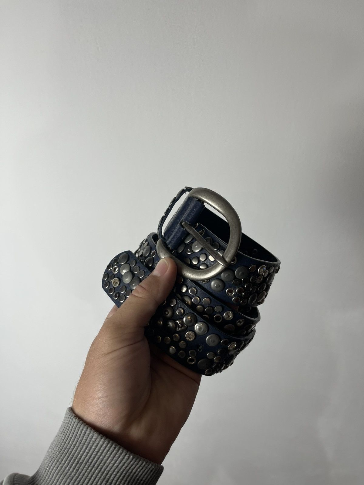 Other Avant-Garde Blue Leather Belt with Silver Studs Unisex Size ONE SIZE - 1 Thumbnail