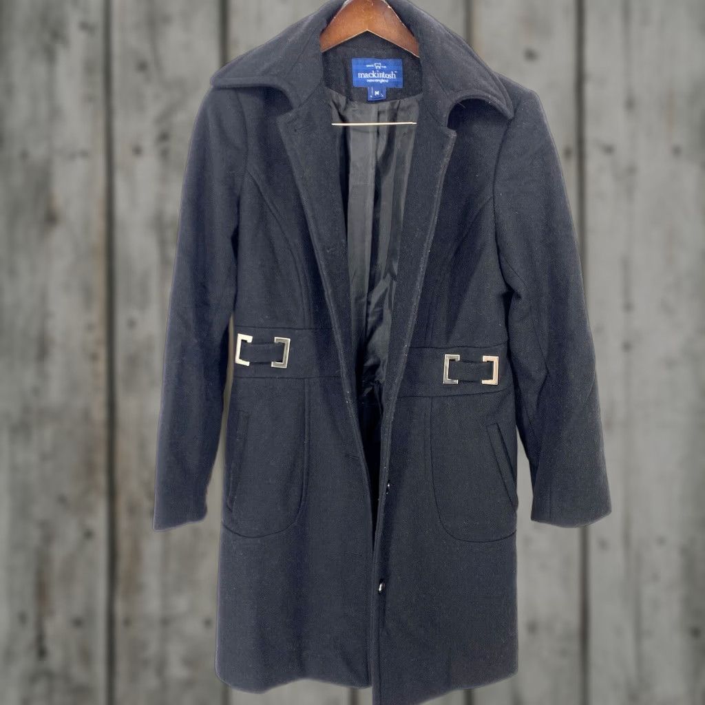 Mackintosh VINTAGE Mackintosh Coat Wool Long Belted Pockets Women M Black 90s Designer Coat Mens Womens Size M / US 6-8 / IT 42-44 - 1 Thumbnail