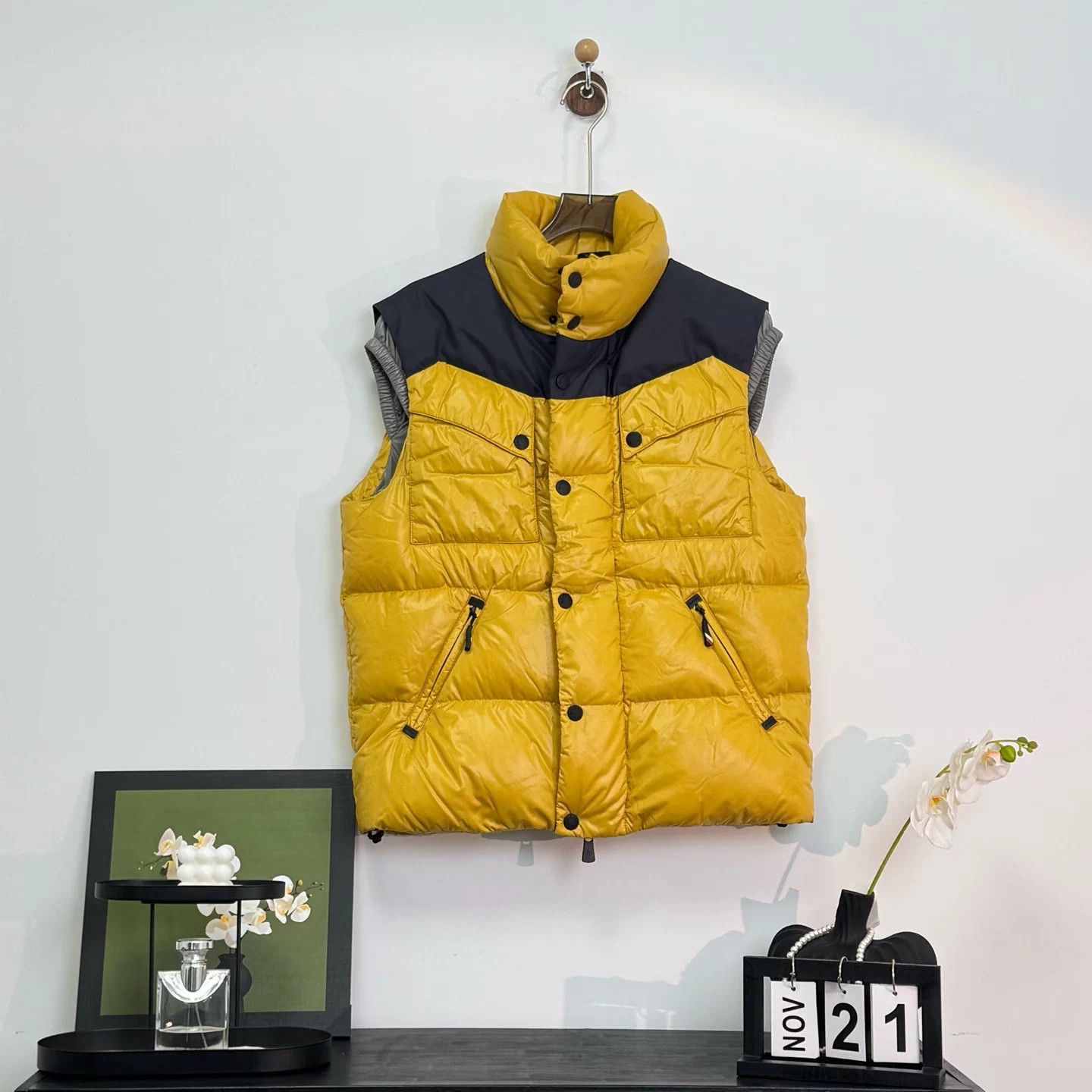 Moncler rove0006 Moncler Poris Black and Yellow Patchwork Down Vest, Size M / US 6-8 / IT 42-44 - 1 Thumbnail