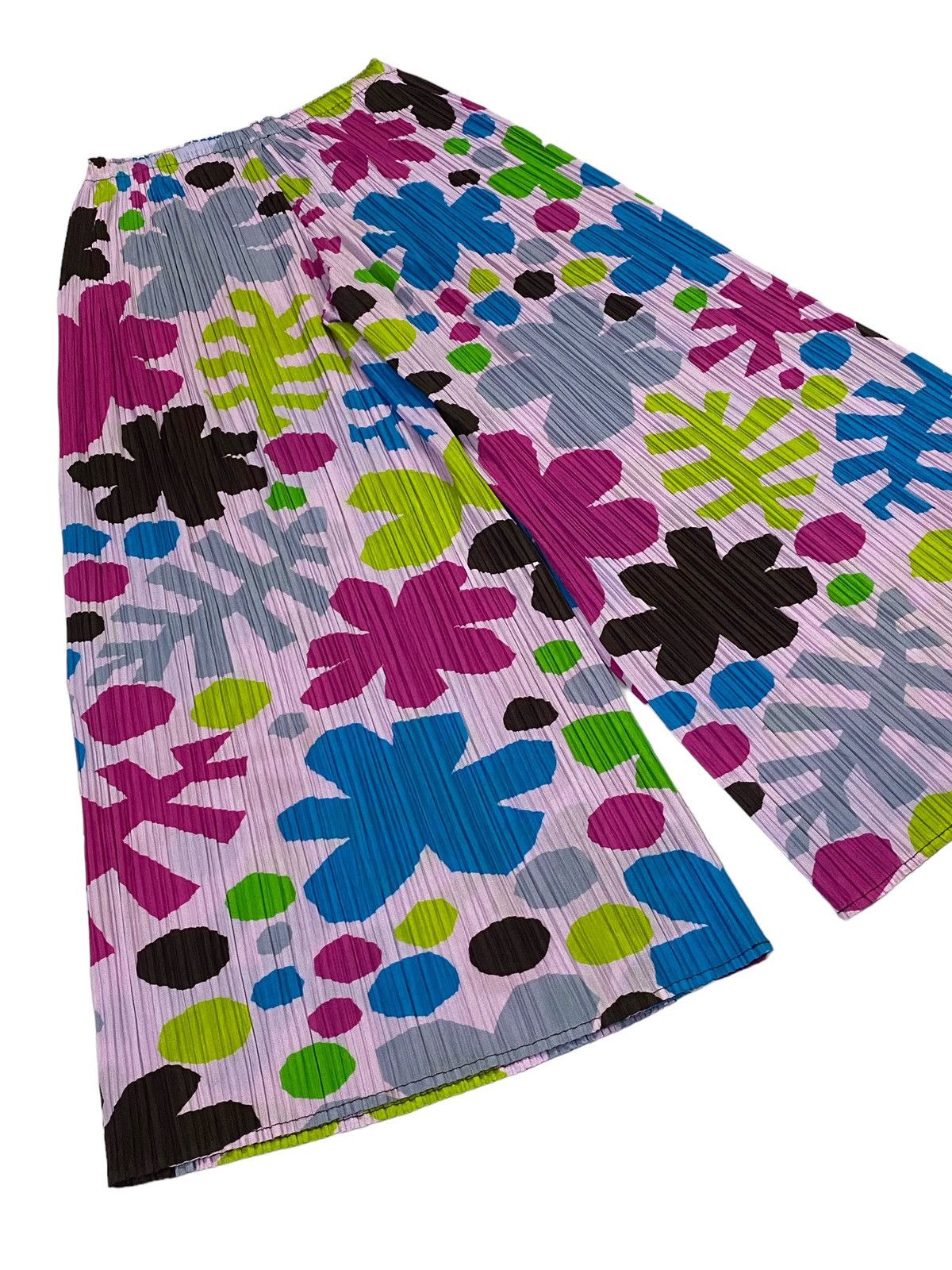 Issey Miyake Pleats Please Pleated Wide-Leg Flower Pattern Pants Size 28" / US 6 / IT 42 - 20 Thumbnail