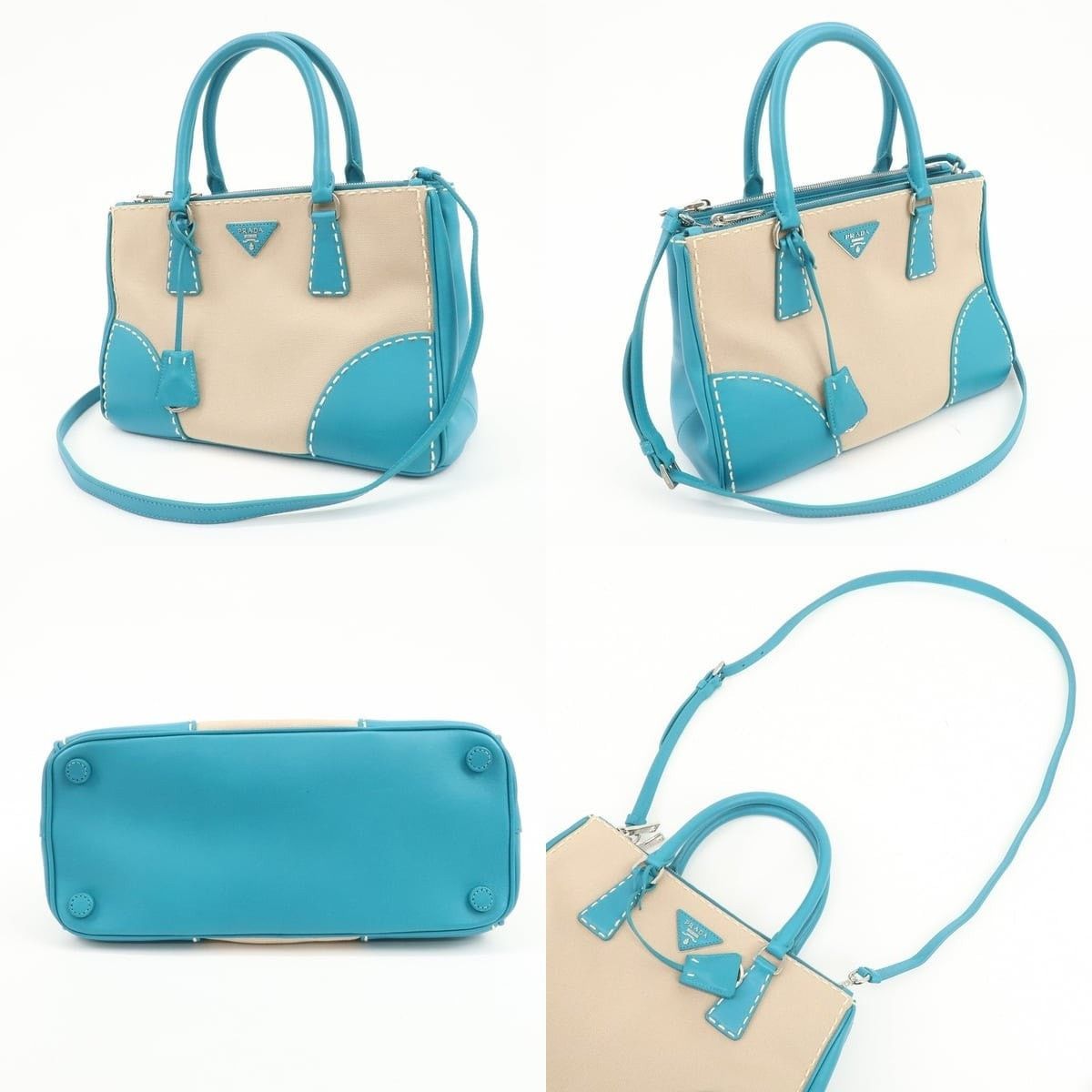 Prada Prada Triangle Logo Canvas Tote Blue Size ONE SIZE - 3 Thumbnail