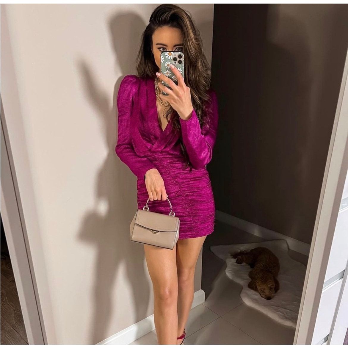 Zara ZARA BLOGGER FAVORITE SATIN EFFECT PRINT DRESS FUCHSIA Size L / US 10 / IT 46 - 8 Thumbnail