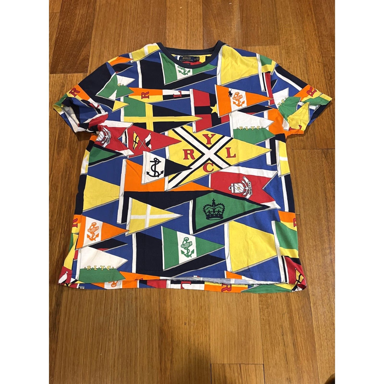 Polo Ralph Lauren Polo Ralph Lauren Shirt Mens XL RLYC Flag Print Yacht Club Multicolor Cotton Short Sleeve Regular Fit T-Shirt Club Mens Size US XL / EU 56 / 4 - 3 Thumbnail