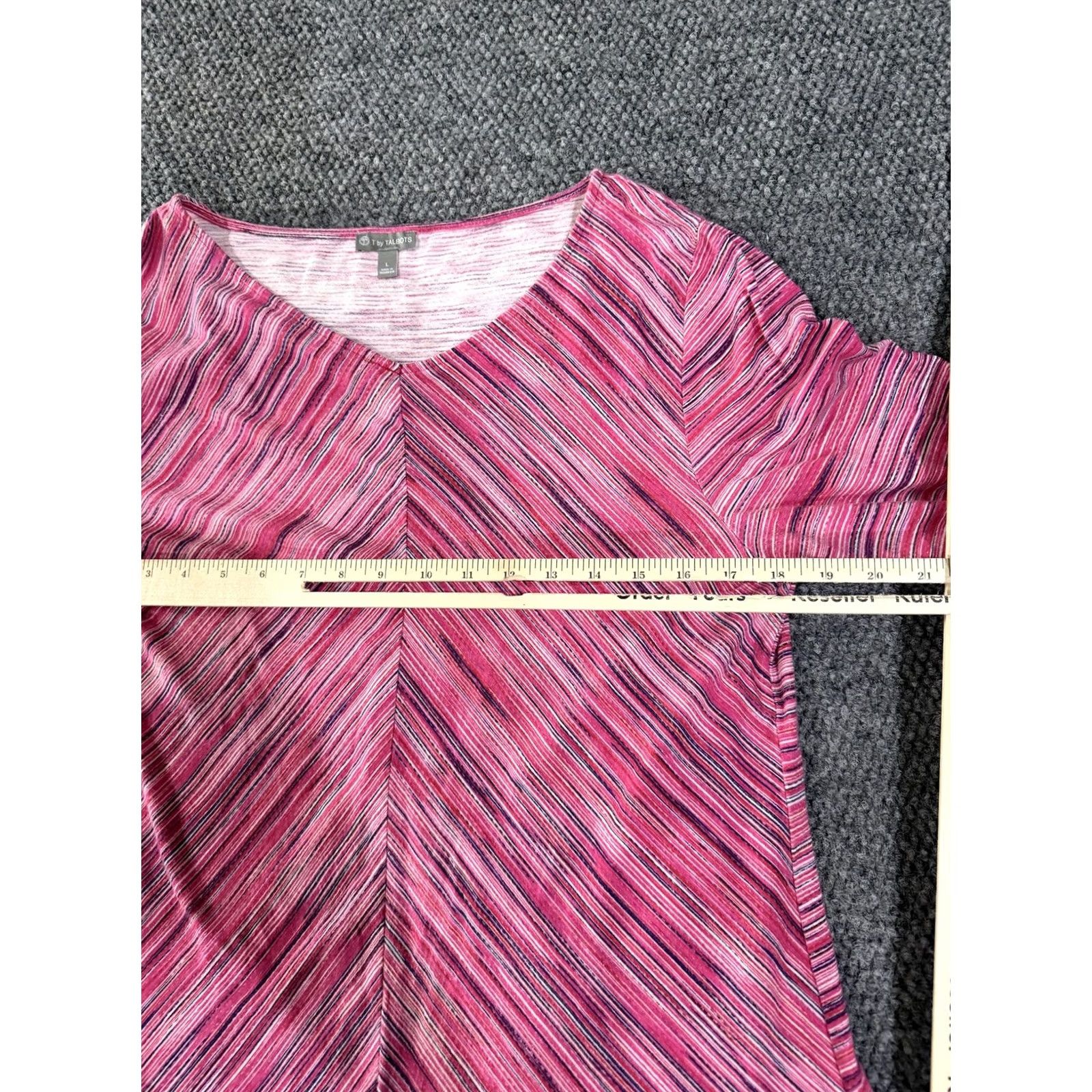 Talbots T by Talbots Shirt Womens Large Pink Striped V-Neck Bell Sleeve Tunic Top Size L / US 10 / IT 46 - 4 Thumbnail