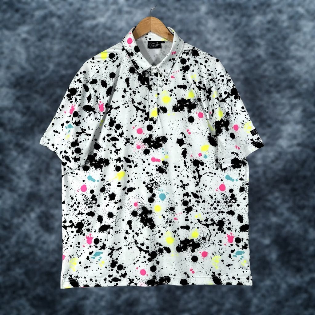Vintage Swagger Sunday Swagger Golf Polo Shirt Mens XL Paint Splatter Neon AOP Print Shirt Size US XL / EU 56 / 4 - 1 Thumbnail