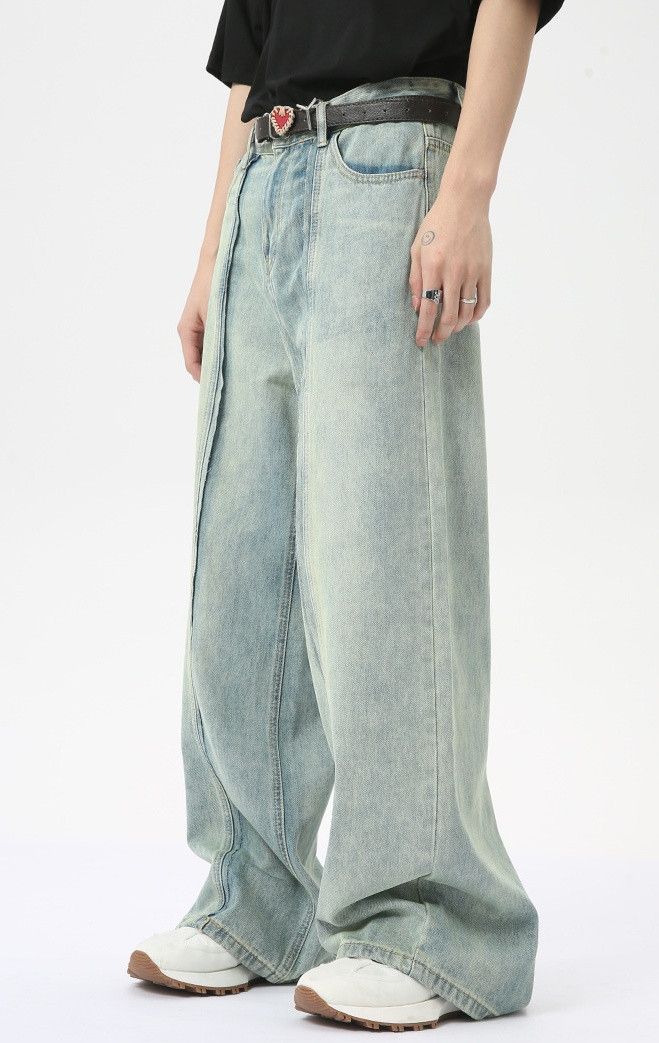 Designer × Japanese Brand Vintage light blue patchwork straight wide-leg jeans Size US 32 / EU 48 - 2 Thumbnail