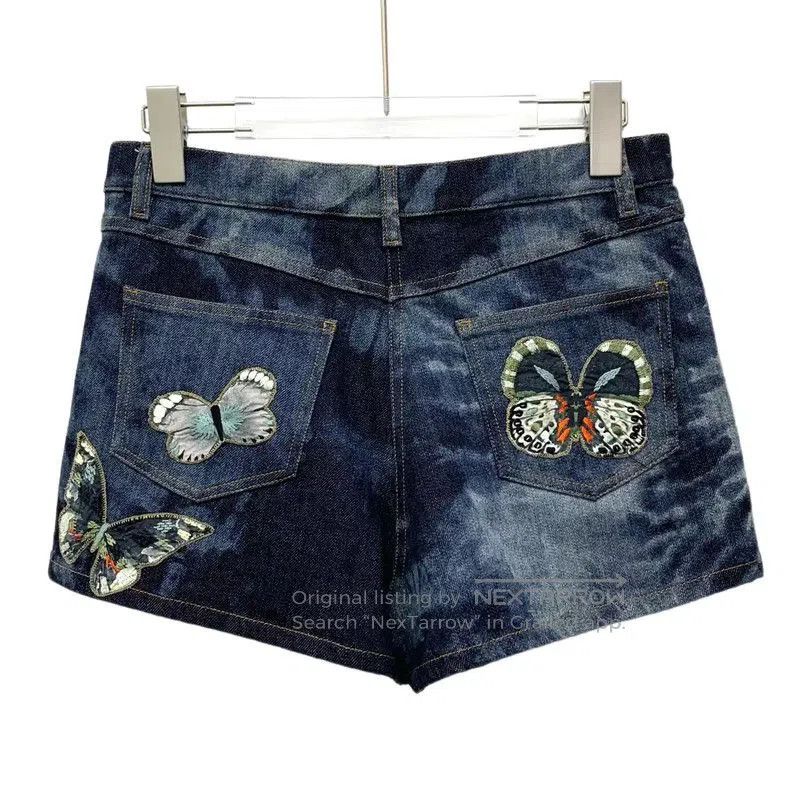 Valentino Valentino Blue Cotton Butterfly Embroidered Shorts . Size 26" / US 2 / IT 38 - 2 Thumbnail
