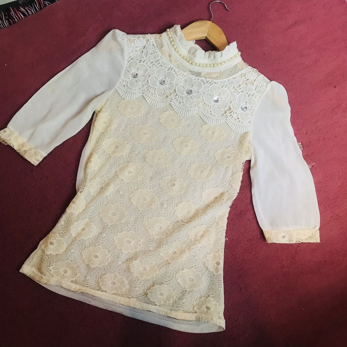 Other Japanese Umock Neck Sheer Lace Blouse Size M / US 6-8 / IT 42-44 - 1 Thumbnail