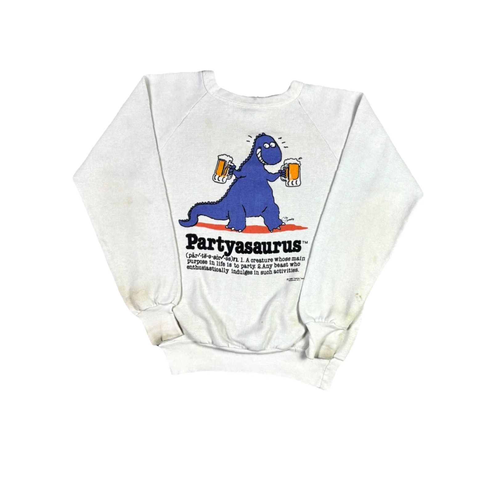 Vintage VINTAGE Partyasaurus Funny Drinking Sweatshirt Raglan Funny Humor Small 80s Size US S / EU 44-46 / 1 - 2 Thumbnail