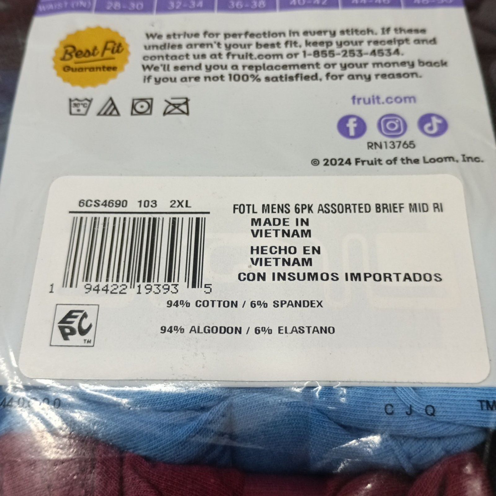 Fruit Of The Loom Fruit of the Loom Men's Mid-rise Briefs Size 2XL 44-46 In Size 44 - 4 Thumbnail