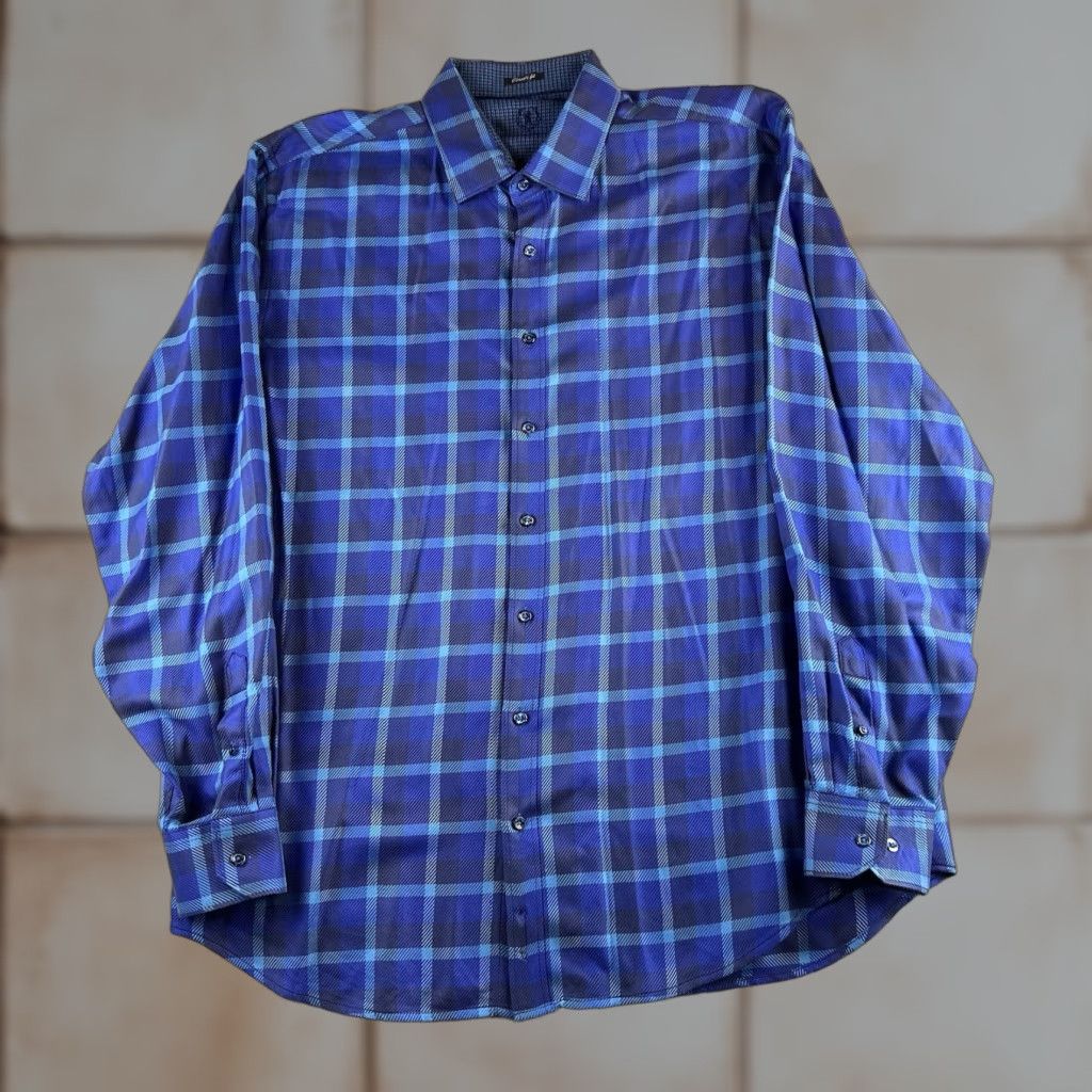 BUGATCHI VINTAGE Bugatchi Uomo Button-Up Shirt Mens XXL Blue Purple Long Sleeve Preppy Luxe Geometric Pattern Non-Iron Button-Down Collar Classic Knit Cotton Size US XXL / EU 58 / 5 - 1 Thumbnail