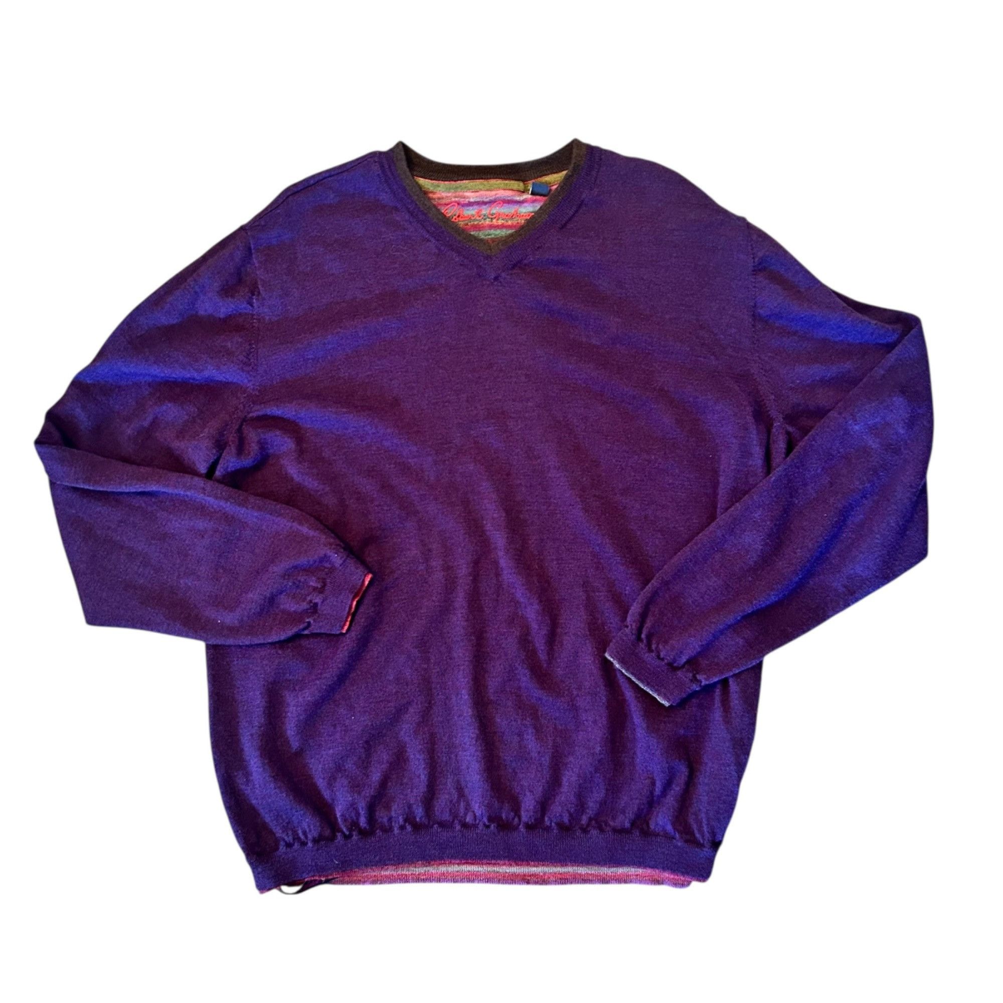 Robert Graham Robert Graham 100% Wool Classic Preppy V-Neck Sweater 2XL Size US XXL / EU 58 / 5 - 1 Thumbnail