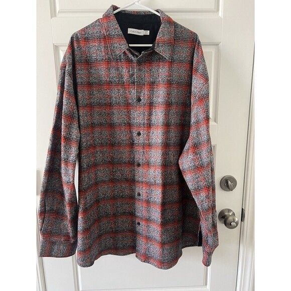 Calvin Klein Calvin Klein Mens Gray & Red Plaid Button-Up Long-Sleeve Shi Size US L / EU 52-54 / 3 - 1 Thumbnail
