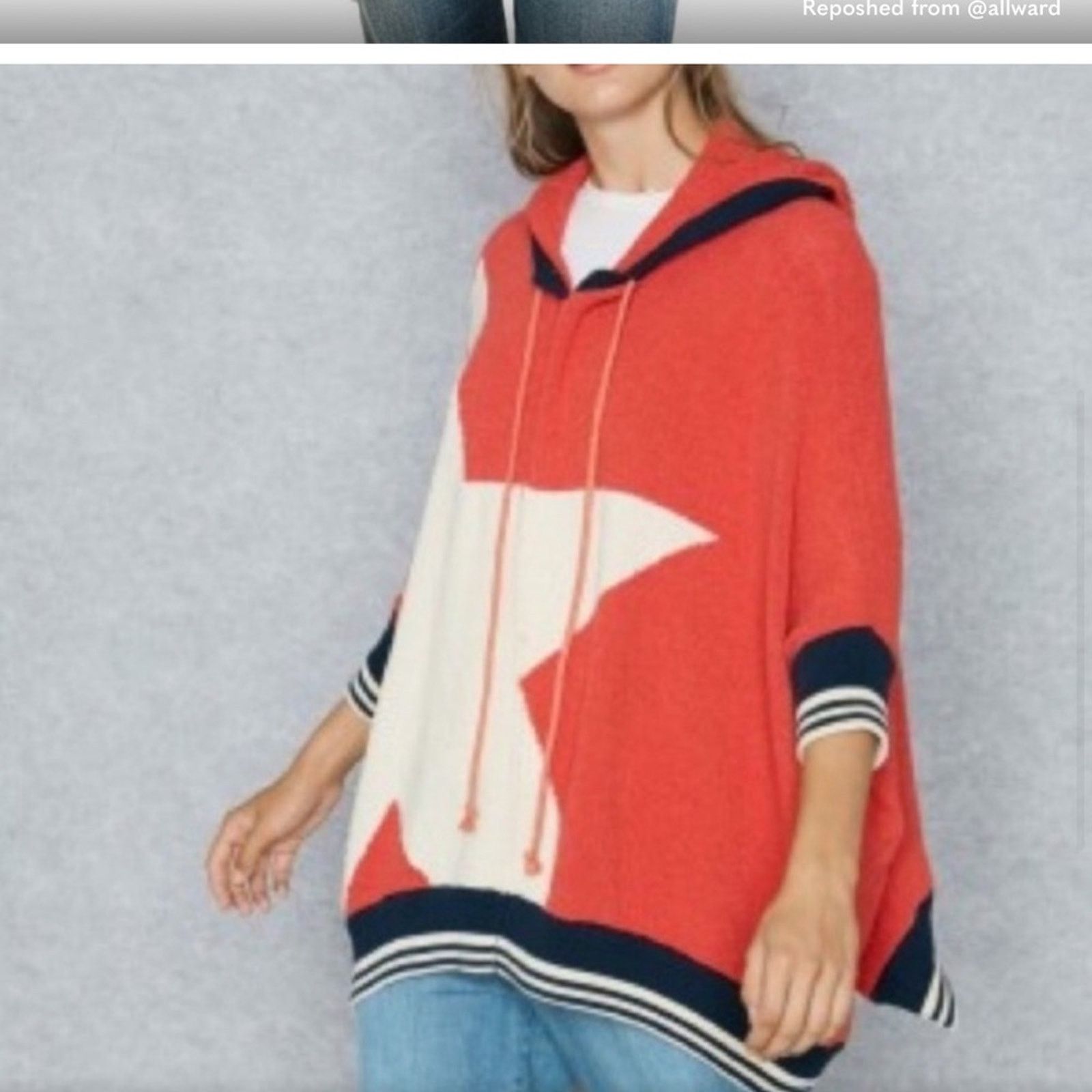 Free People Free People “I Know Places” Star Hoodie Red/White Size XS/S Size S / US 4 / IT 40 - 2 Thumbnail