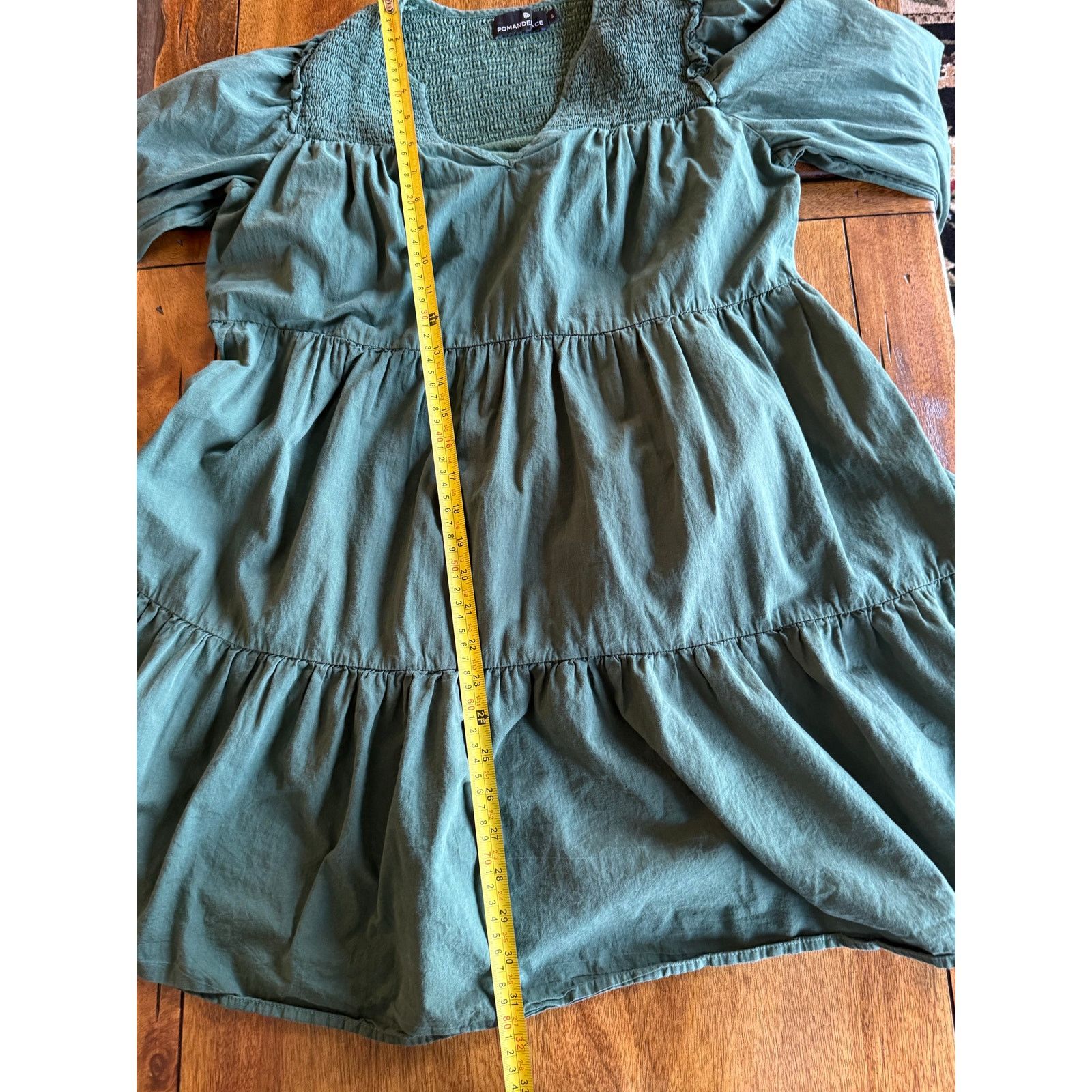 Other Pomander Place 100 Percent Cotton Green Smocked Tiered Dress Size S / US 4 / IT 40 - 8 Thumbnail