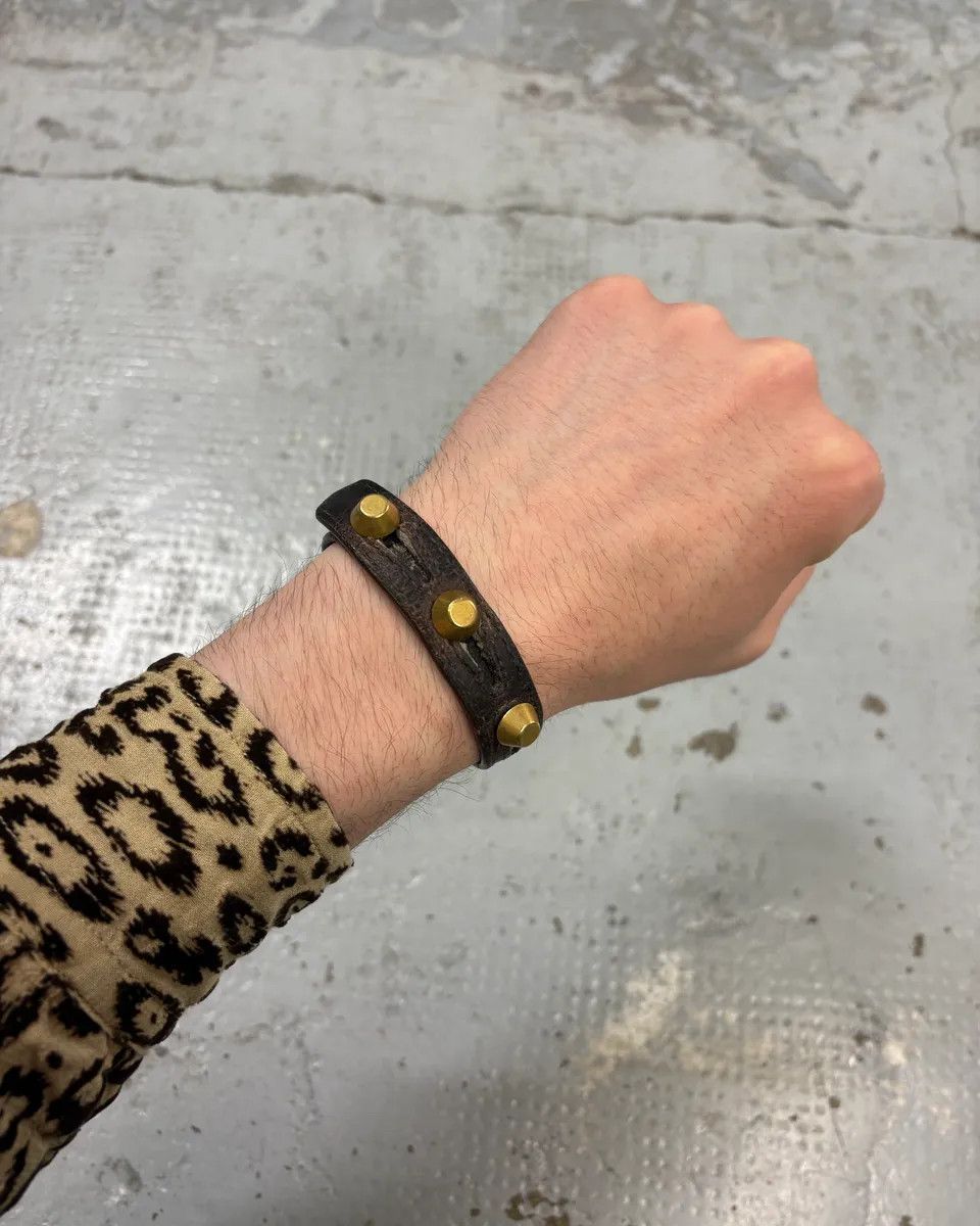 Balenciaga 2000s Balenciaga Brown Leather Gold Stud Arena Bracelet Size ONE SIZE - 1 Thumbnail