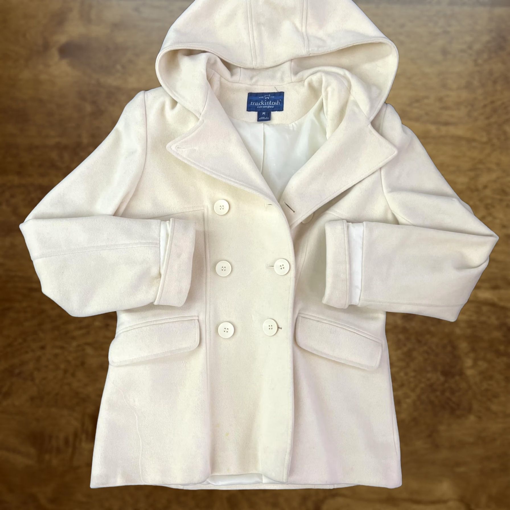 Mackintosh Mackintosh New England Coat Womens Medium White Wool Hooded Pea Double Breasted Size M / US 6-8 / IT 42-44 - 1 Thumbnail