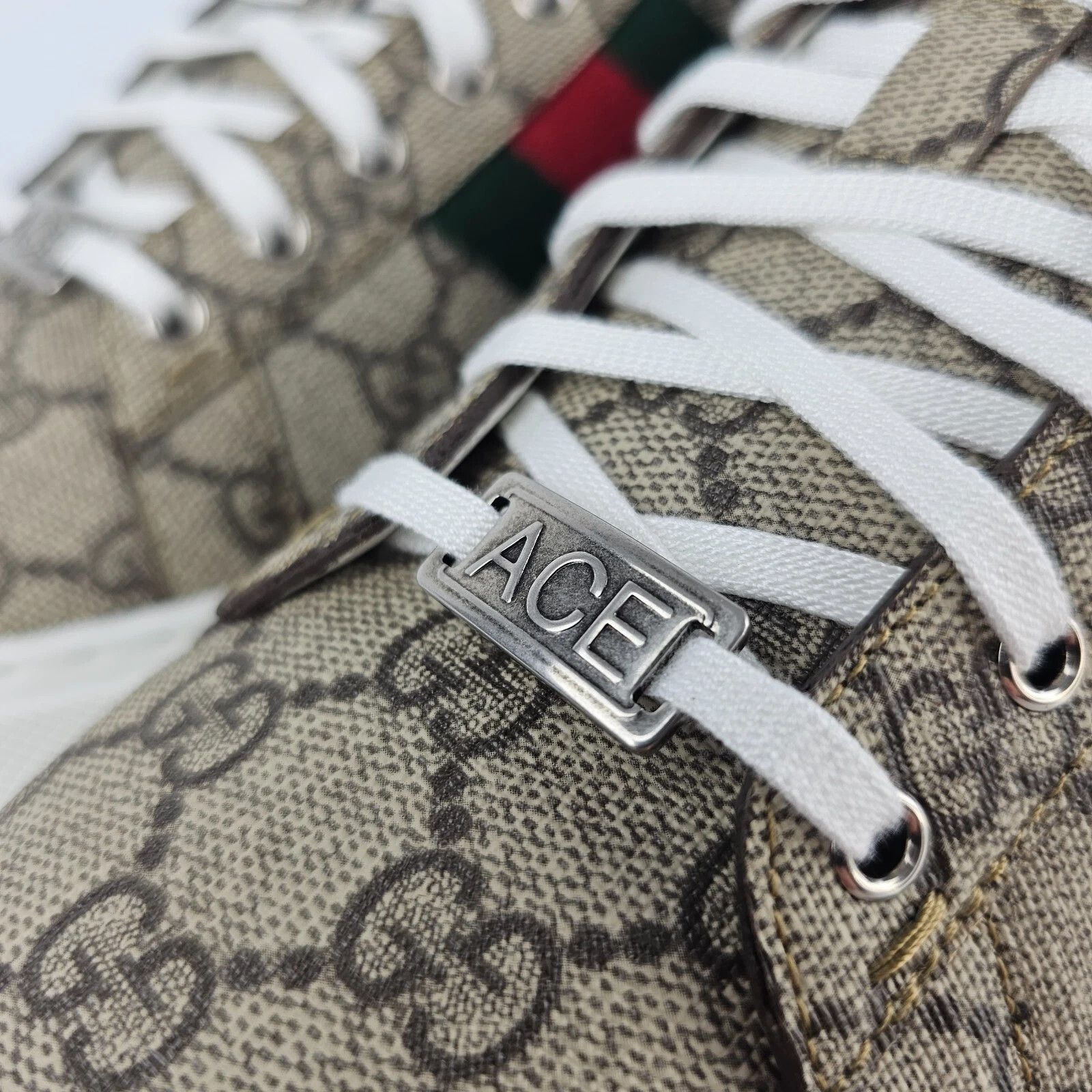 GUCCI Ace Men's GG Canvas Ebony/Beige/Green Sneakers New