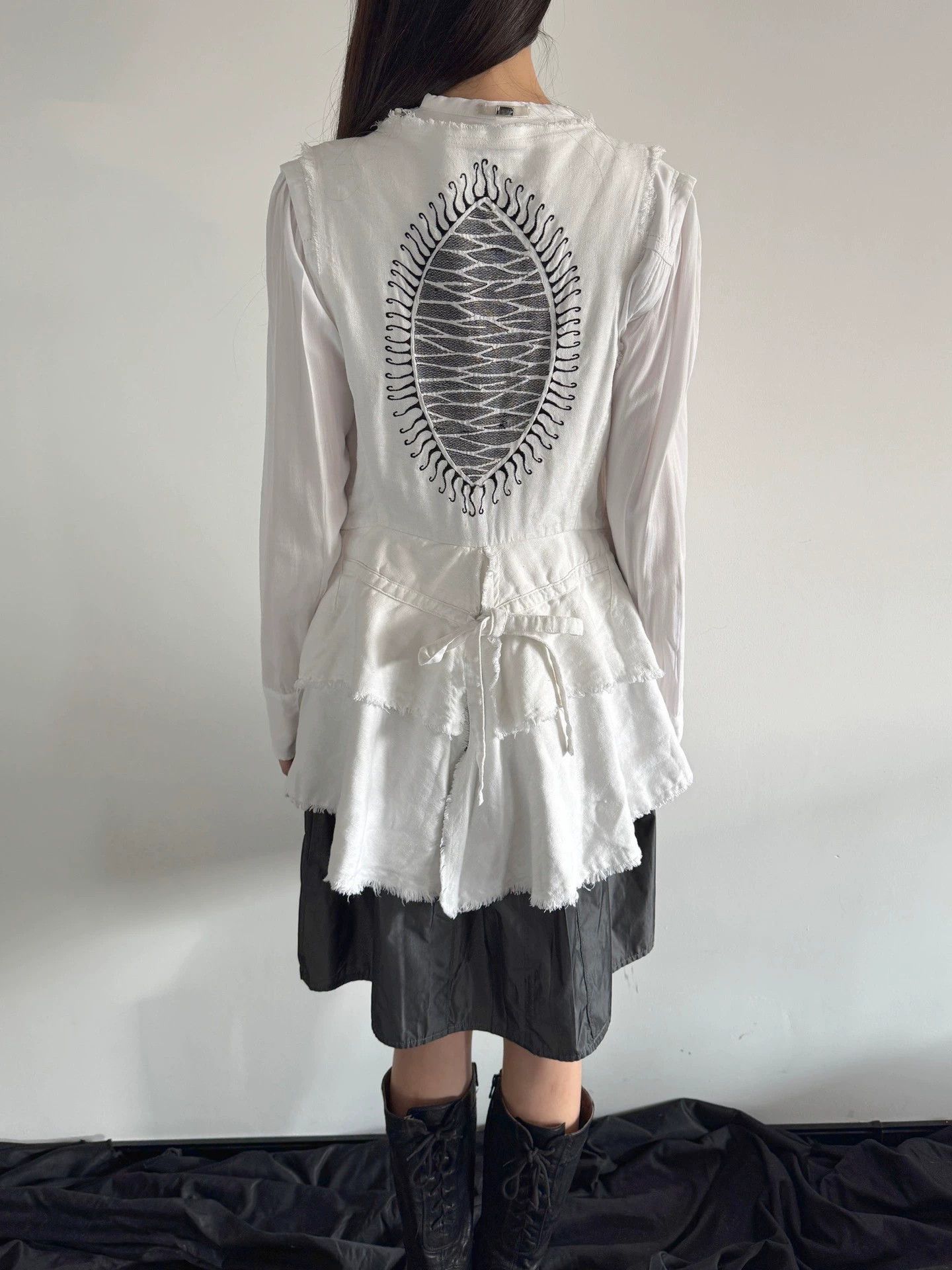 Vintage French Brand Distressed Tie Linen/Cotton Jkt Women Size 40 Size S / US 4 / IT 40 - 1 Thumbnail