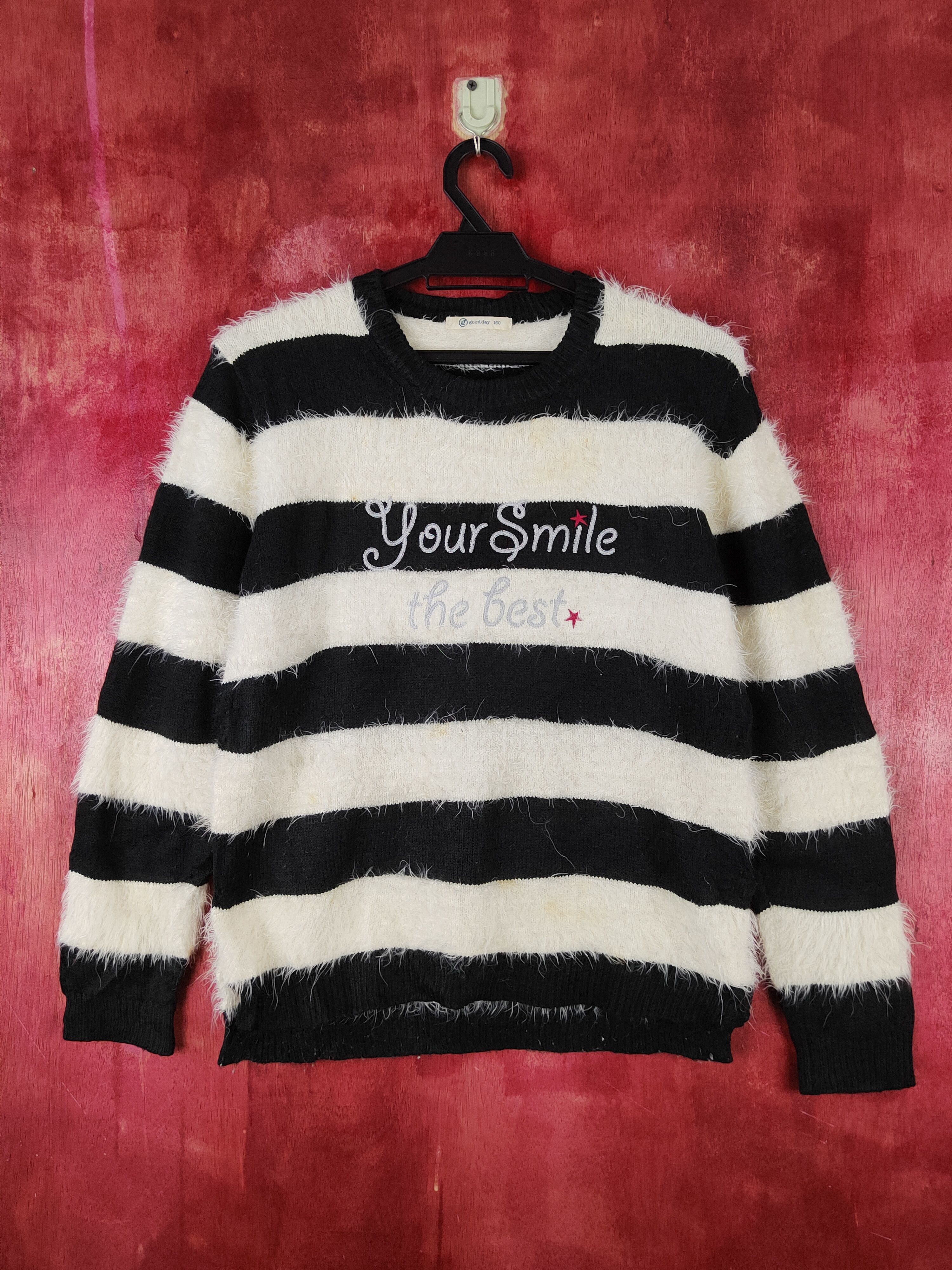 Japanese Brand × Vintage Beige Stripe Fur Mohair Knitwear ❌ Kurt Cobain Design Size M / US 6-8 / IT 42-44 - 1 Thumbnail