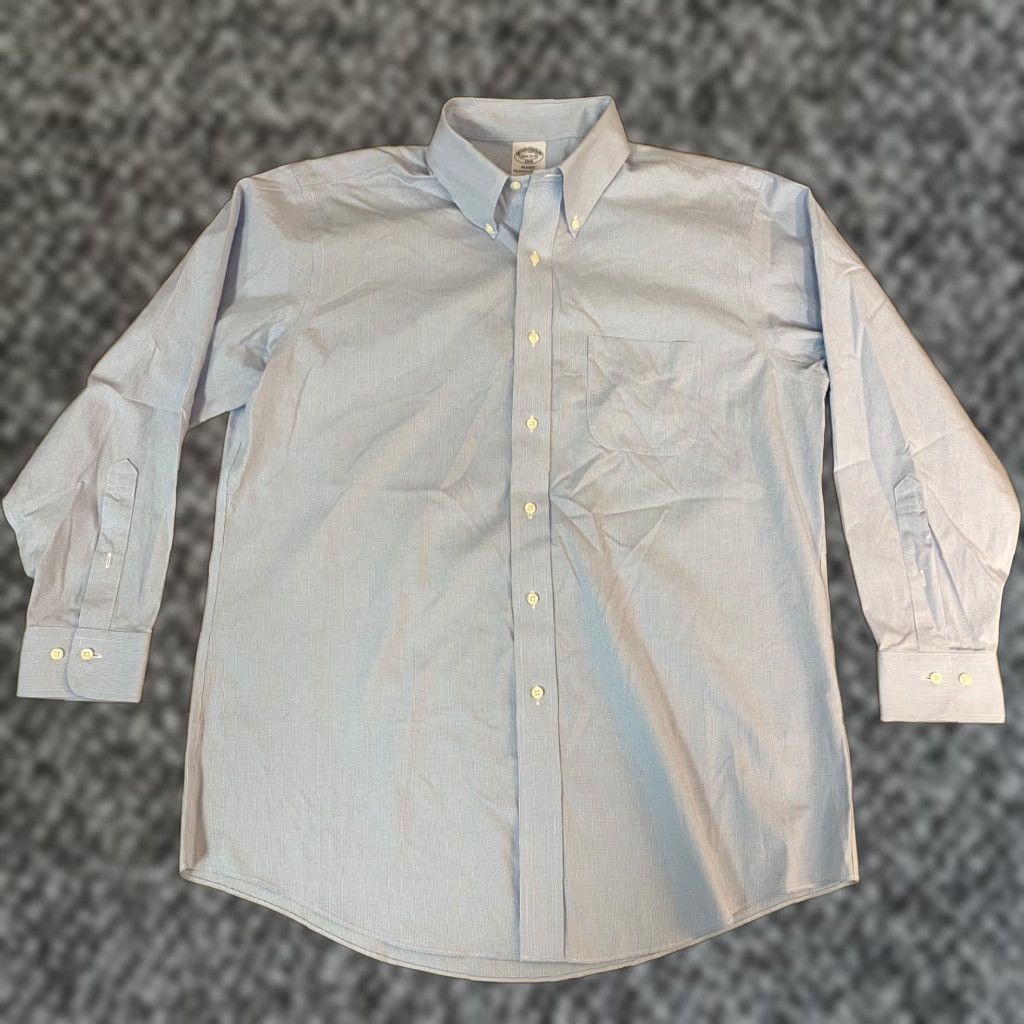 Brooks Brothers Brooks Brothers Shirt Mens 16.5 Regent Blue Herringbone Button Down Dress Shirt Lat 16.5 Mens Blue Brooks Brothers Shirt Size US XL / EU 56 / 4 - 1 Thumbnail