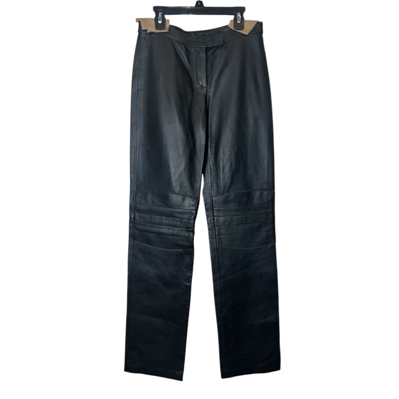 Other Poleci Black Lambskin Leather Pants Moto Knee Detail Mid-Ri Size 27" / US 4 / IT 40 - 1 Thumbnail