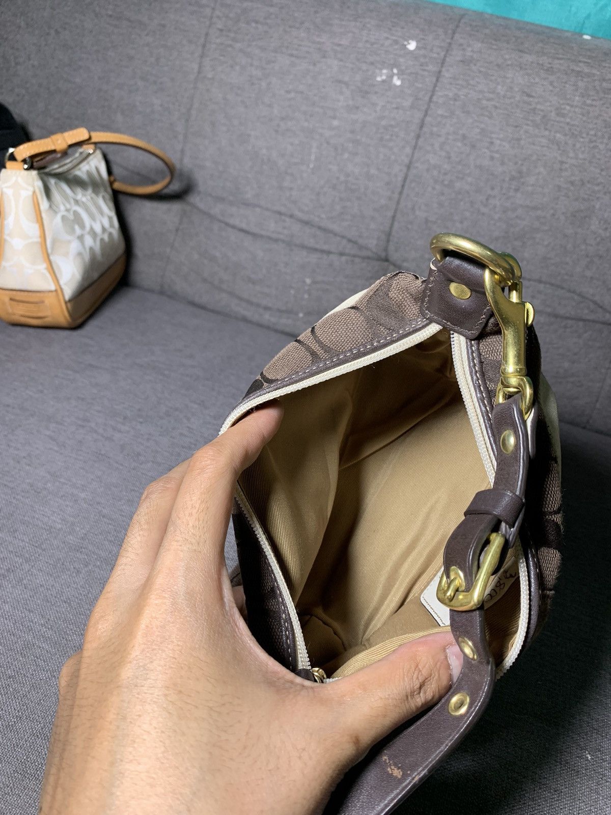 Coach COACH BROWN SIGNATURE MINI HOBO BAG Size ONE SIZE - 14 Thumbnail