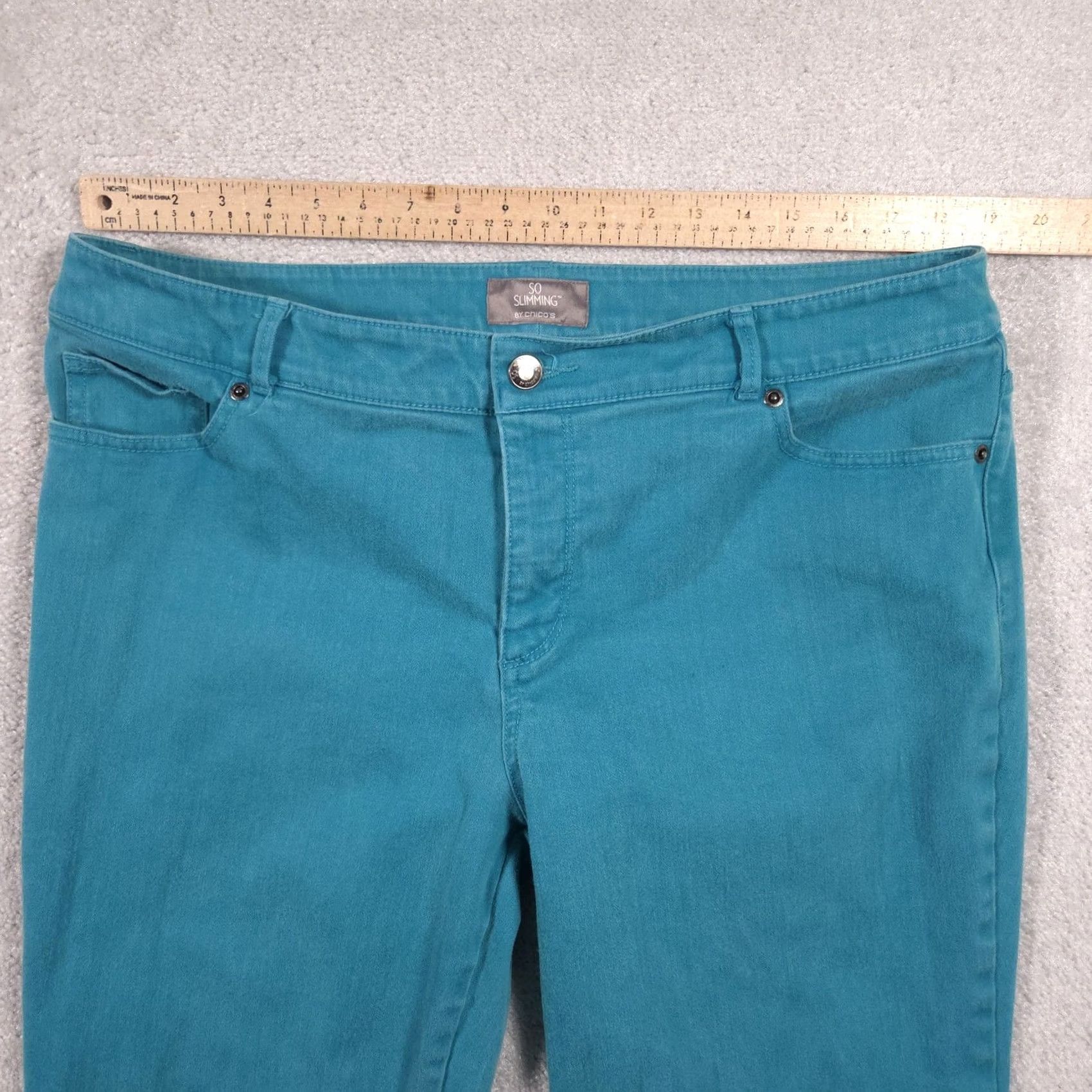 Vintage Chicos So Slimming Jeans Womens 3 Blue Teal Mid Rise Skinny Ankle Zip Stretch Jeans Size 26" / US 2 / IT 38 - 6 Thumbnail